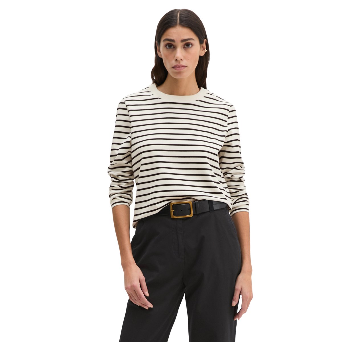 T-shirt rayé relaxed en jersey interlock léger blanc, MARC O'POLO