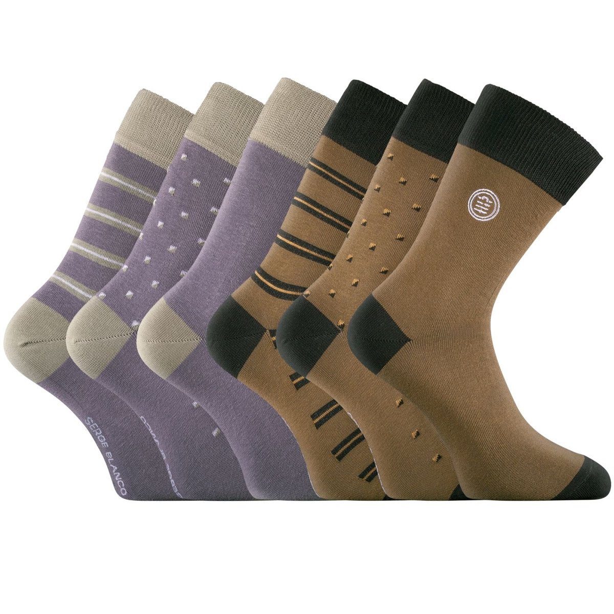 Lot De 6 Paires De Chaussettes Coton gris/blanc/noir/jaune, SERGE BLANCO
