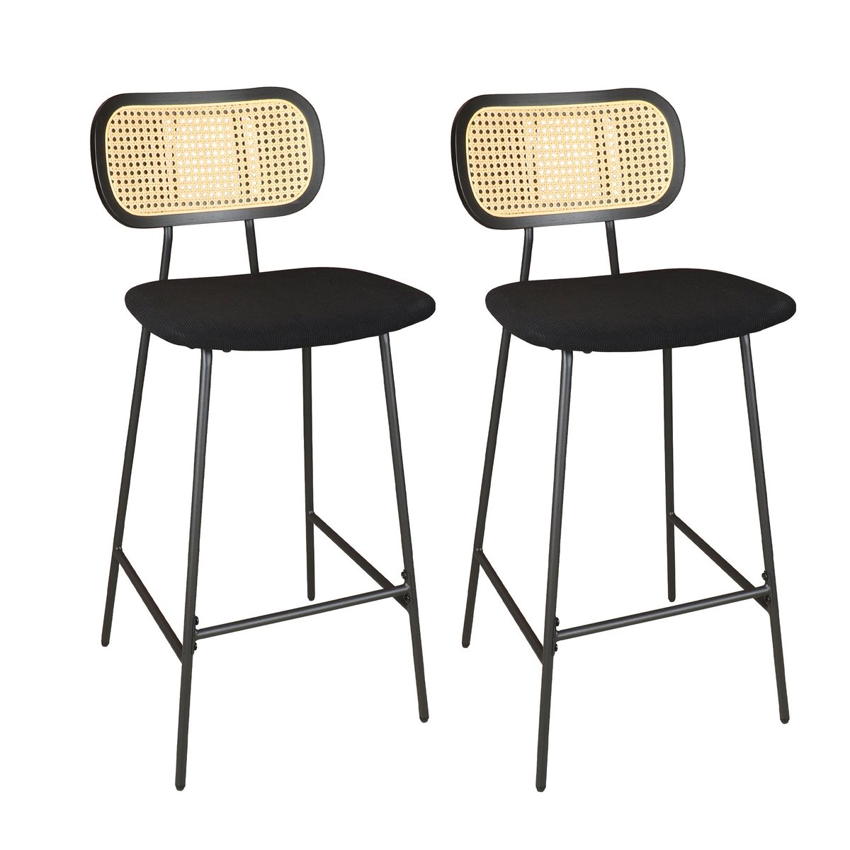 Lot de 2 chaises de bar en bois et velours, NOSARA noir, NOW'S HOME