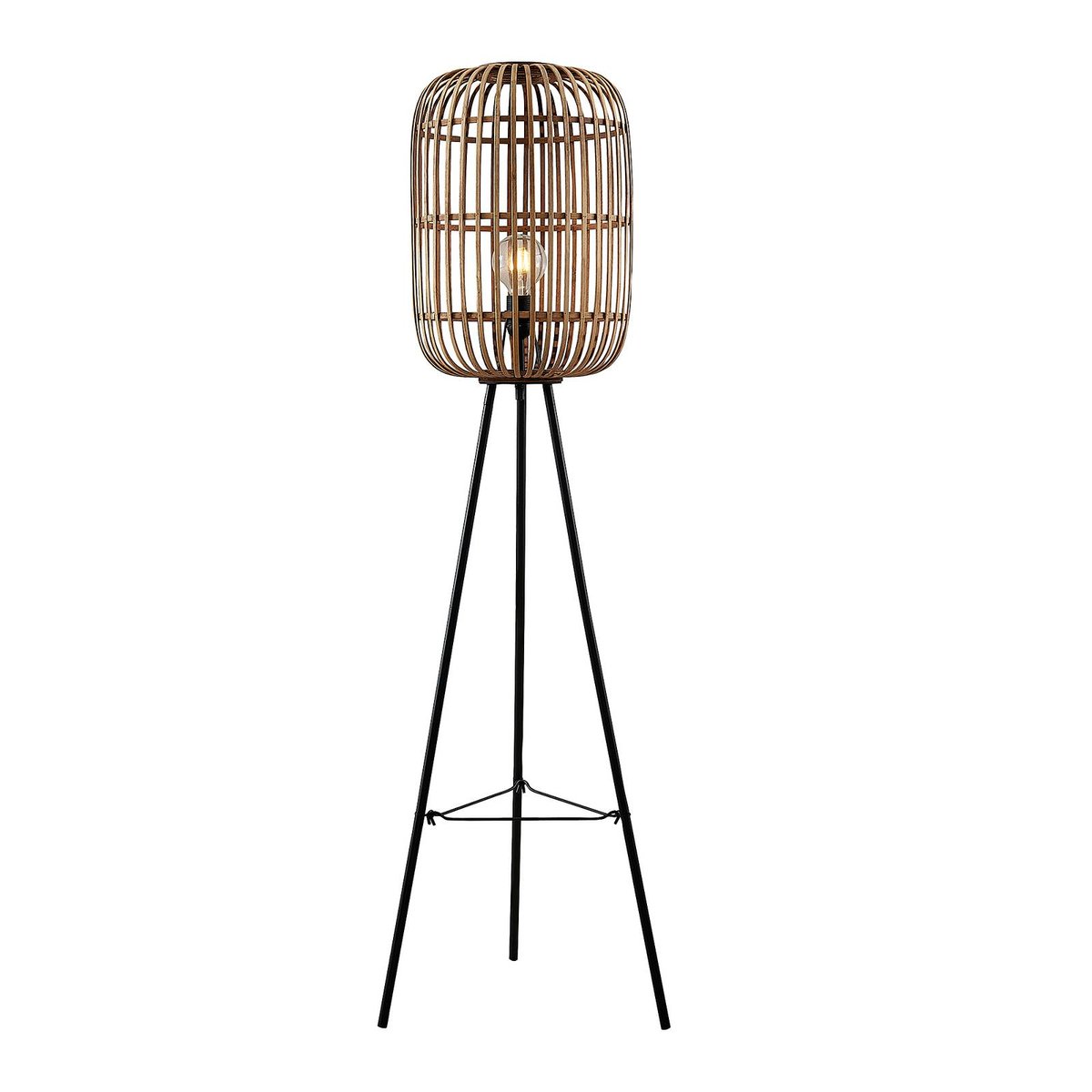 Lampadaire en bois traditionnel, Canyana naturel, noir, LINDBY