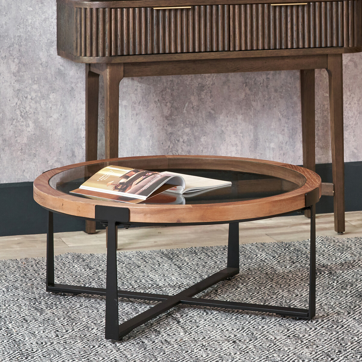 Vireo Glass & Walnut Wood Coffee Table walnut, SO'HOME