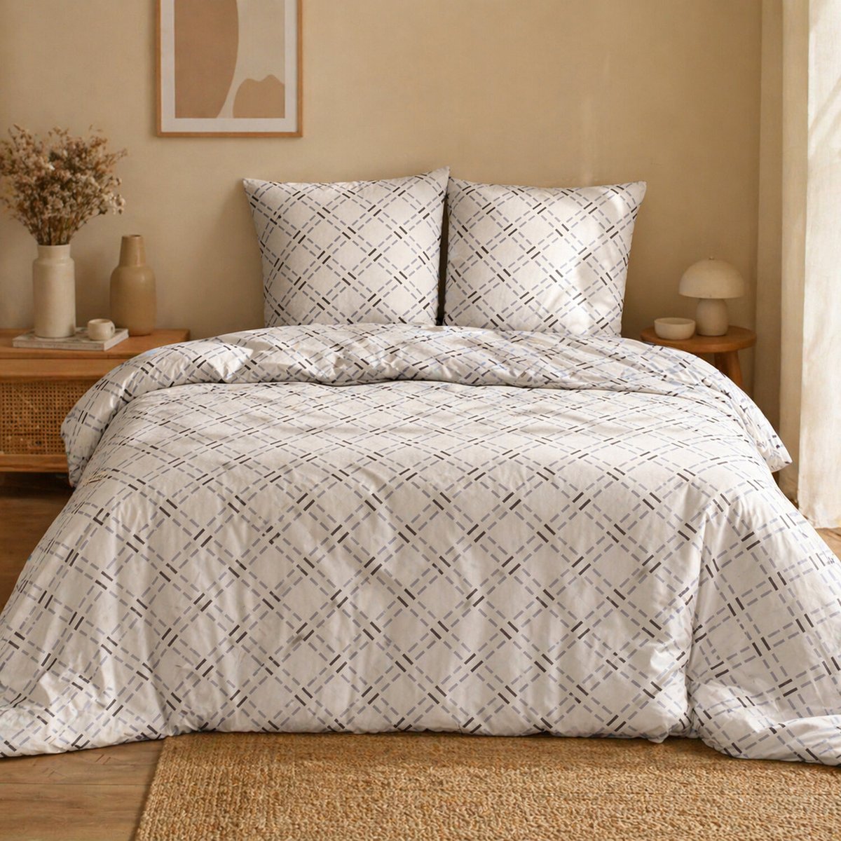Parure housse de couette 100 %coton, Mateo beige, C DESIGN HOME TEXTILE