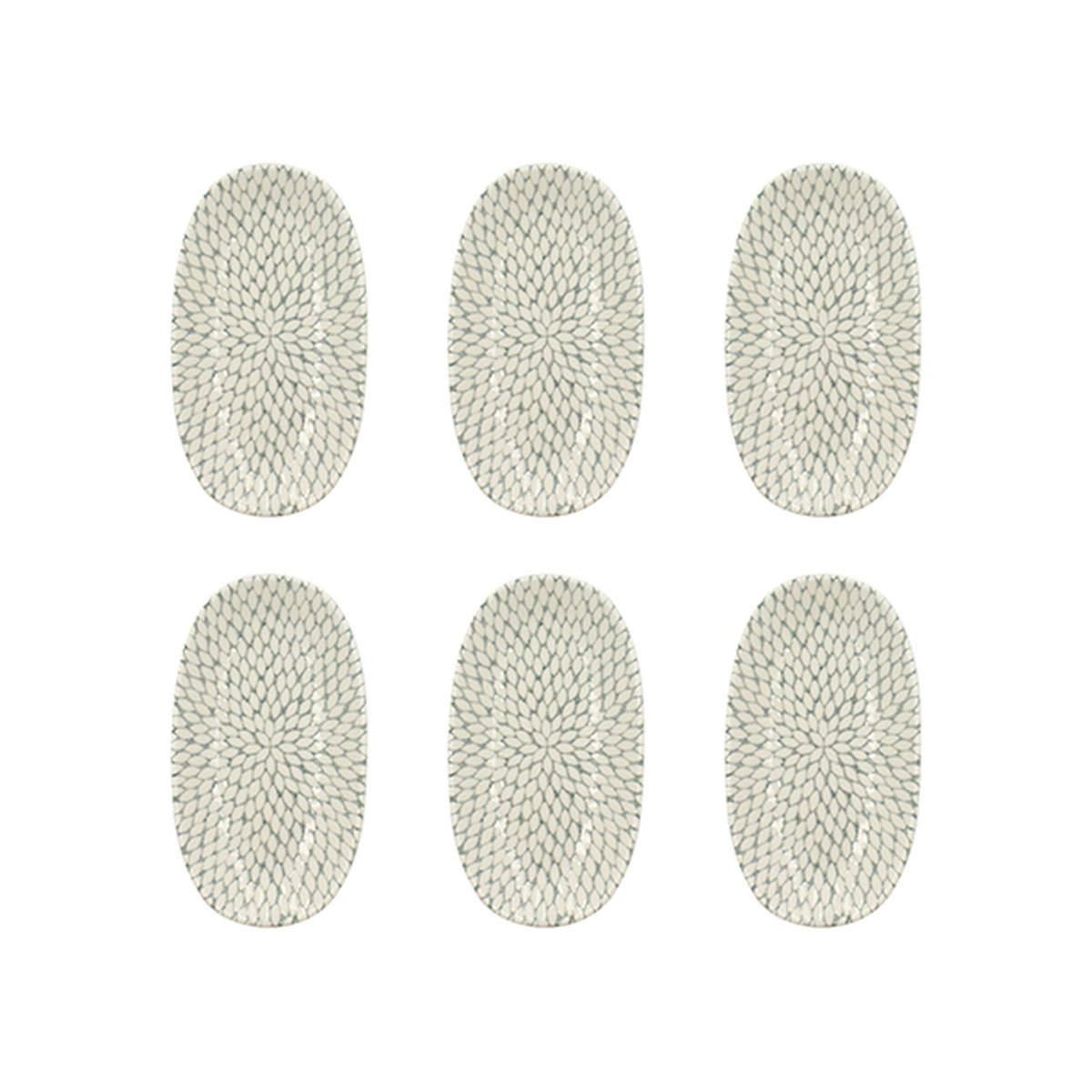 Lot de 6 assiettes ovales en porcelaine 19cm, JASMIN blanc-gris, NOVASTYL