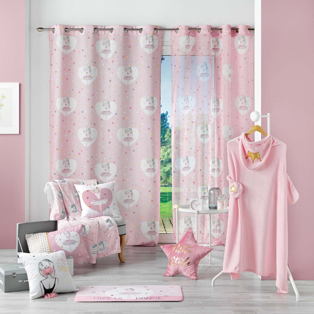 Panneau voile sable 140 x 240 cm Petite danseuse etoile rose, EDEN