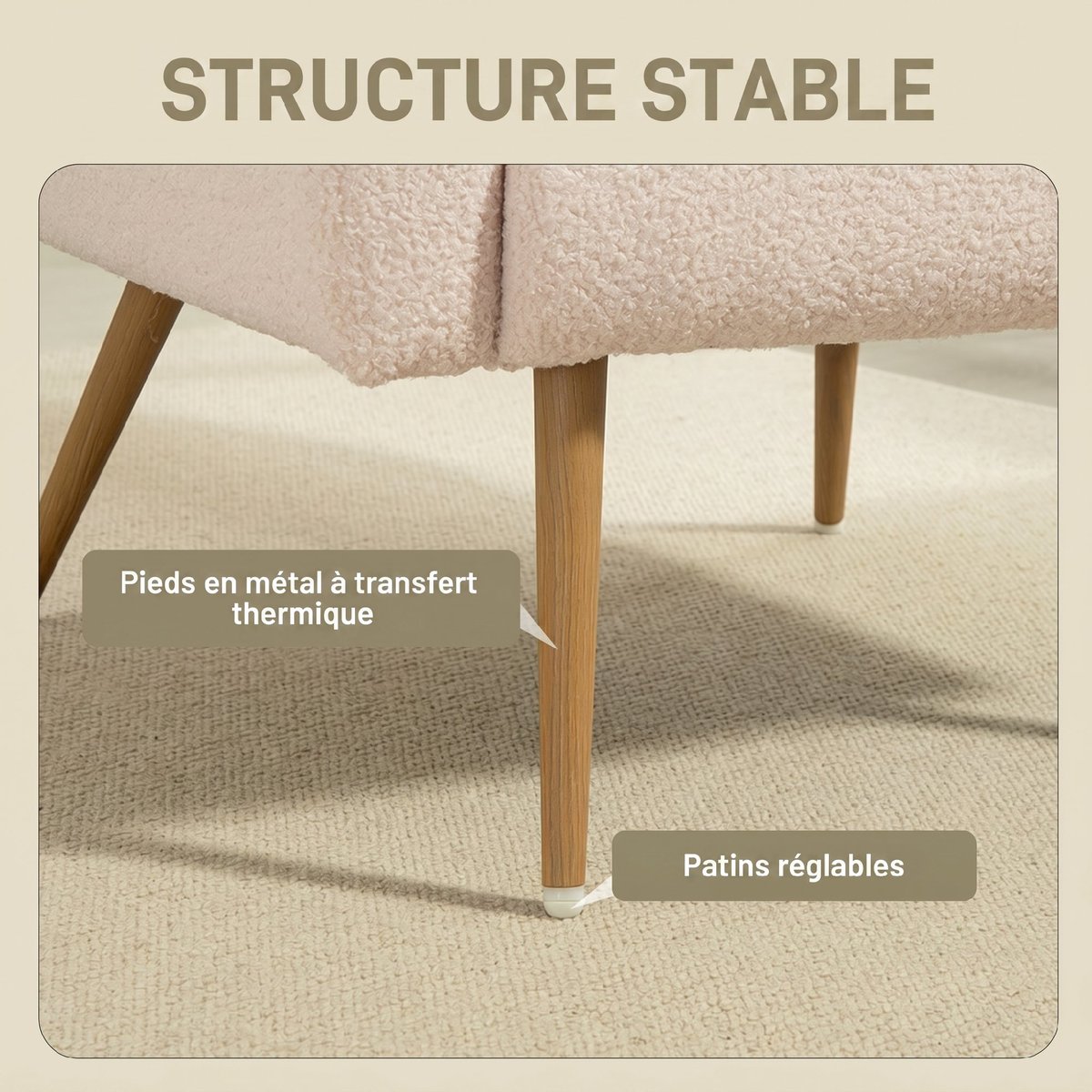 Accent Chair Tissu peluche teddy Beige beige, HOMCOM