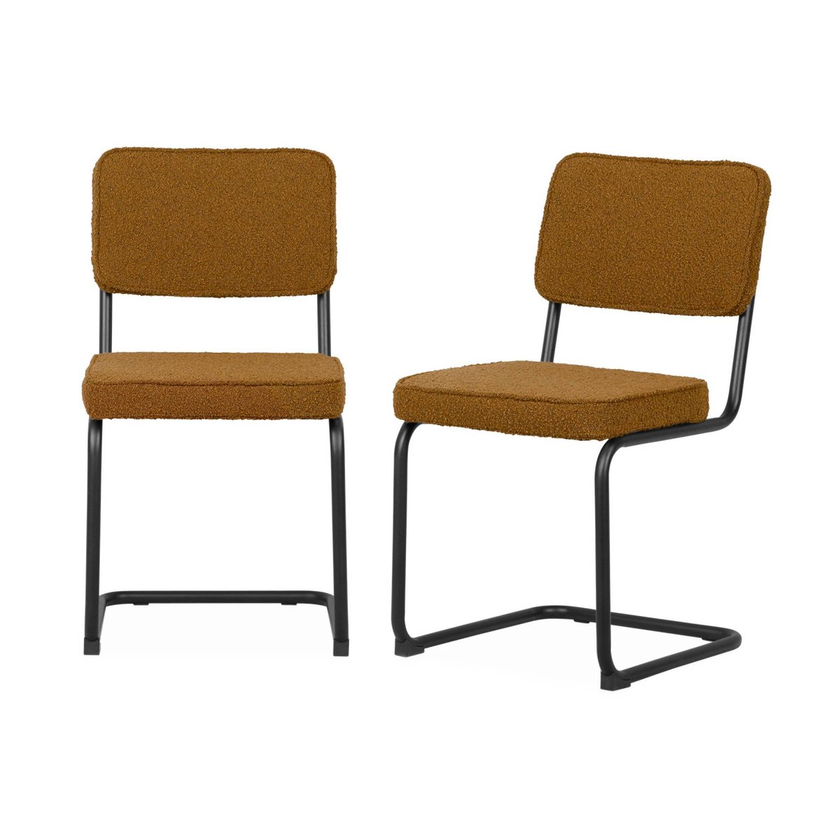 Chaise cantilever acier et bouclette texturée (lot de 2) MAJA ocre, SWEEEK