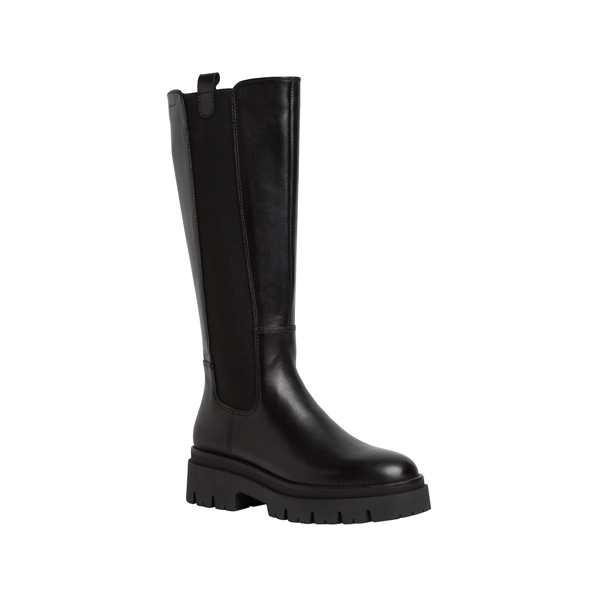 Bottes plates élastiquées en cuir noir, TAMARIS