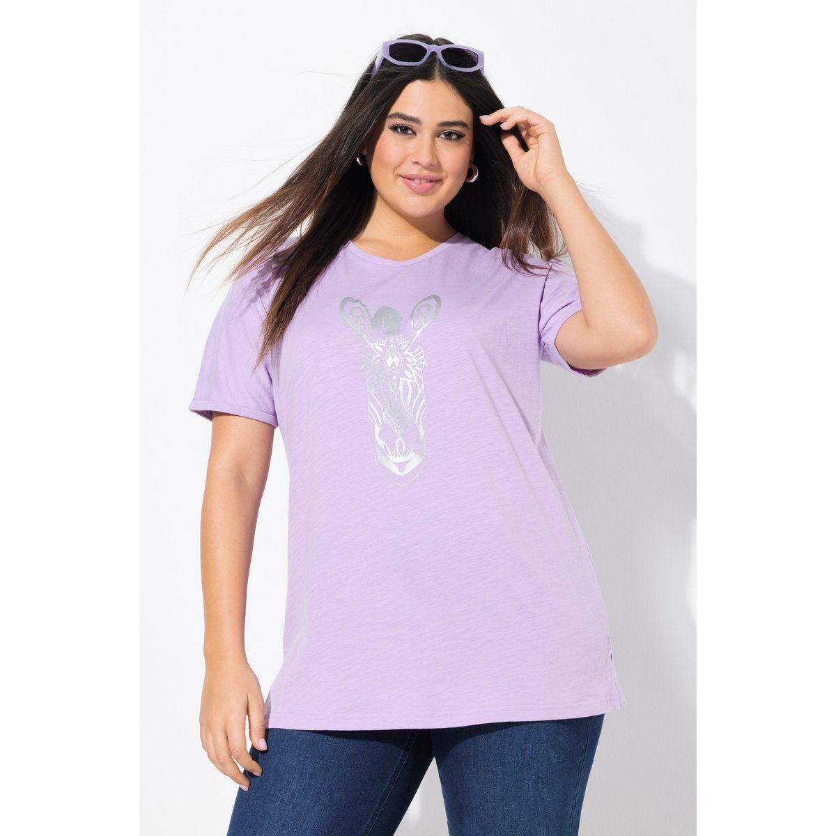 T-shirt oversize. Col V et manches courtes. lavande, ULLA POPKEN