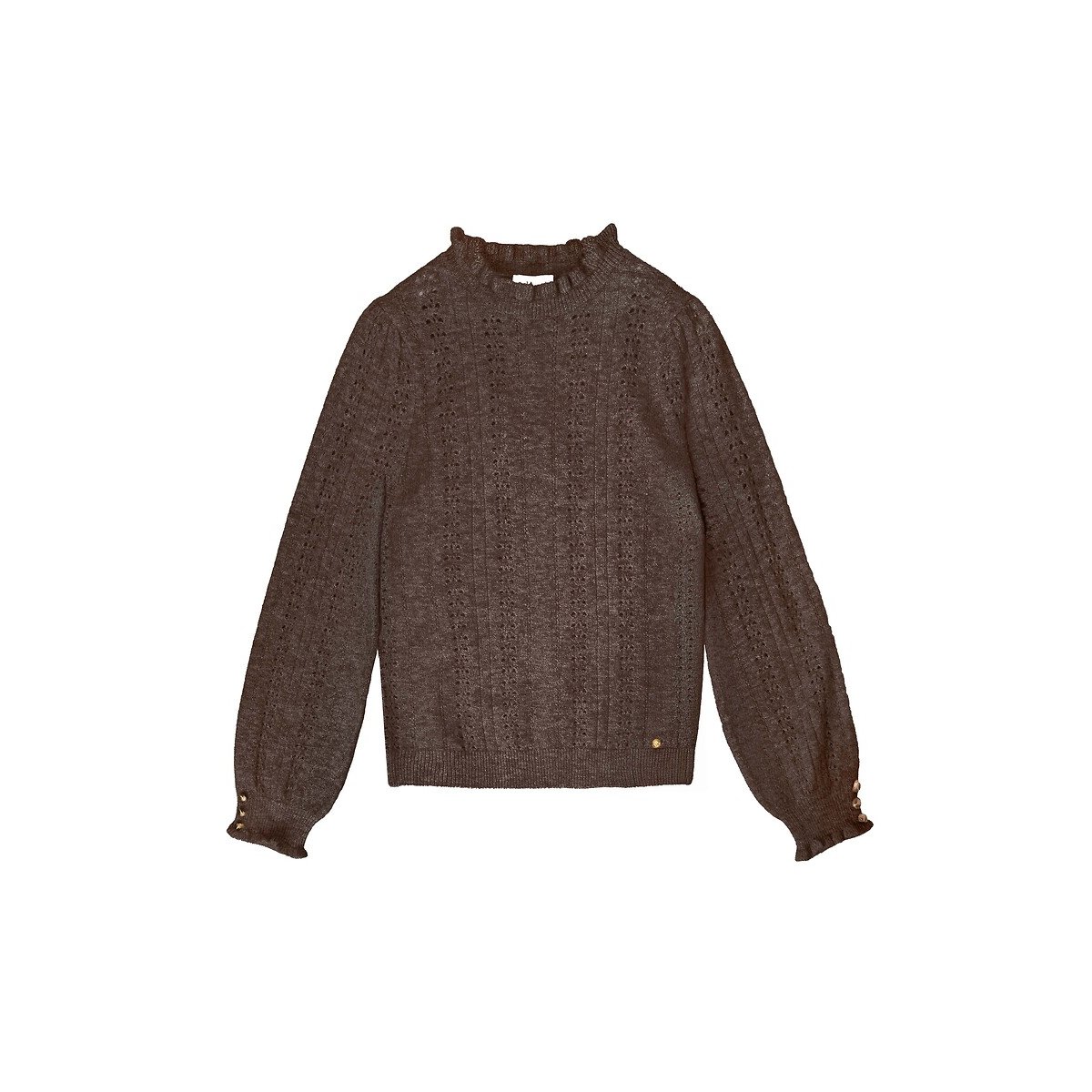 Maglione con volant ed effetto sangallo, Maxine marrone, LA PETITE ETOILE