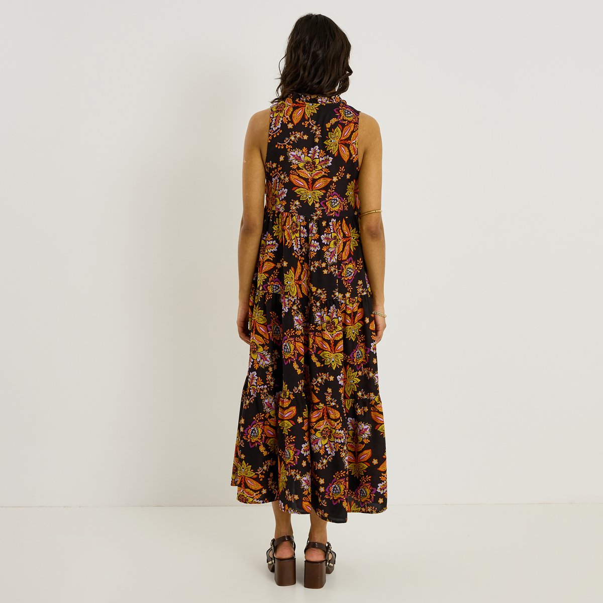Robe longue sans manches imprimé bohème bleu multicolore, GRAIN DE MALICE