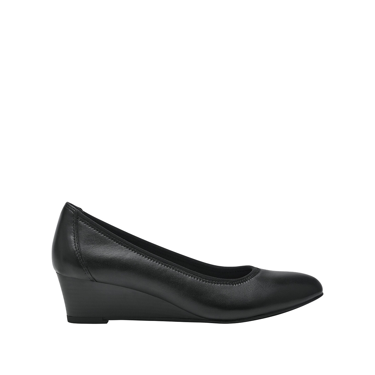Ballerines talon compensé en cuir noir, TAMARIS
