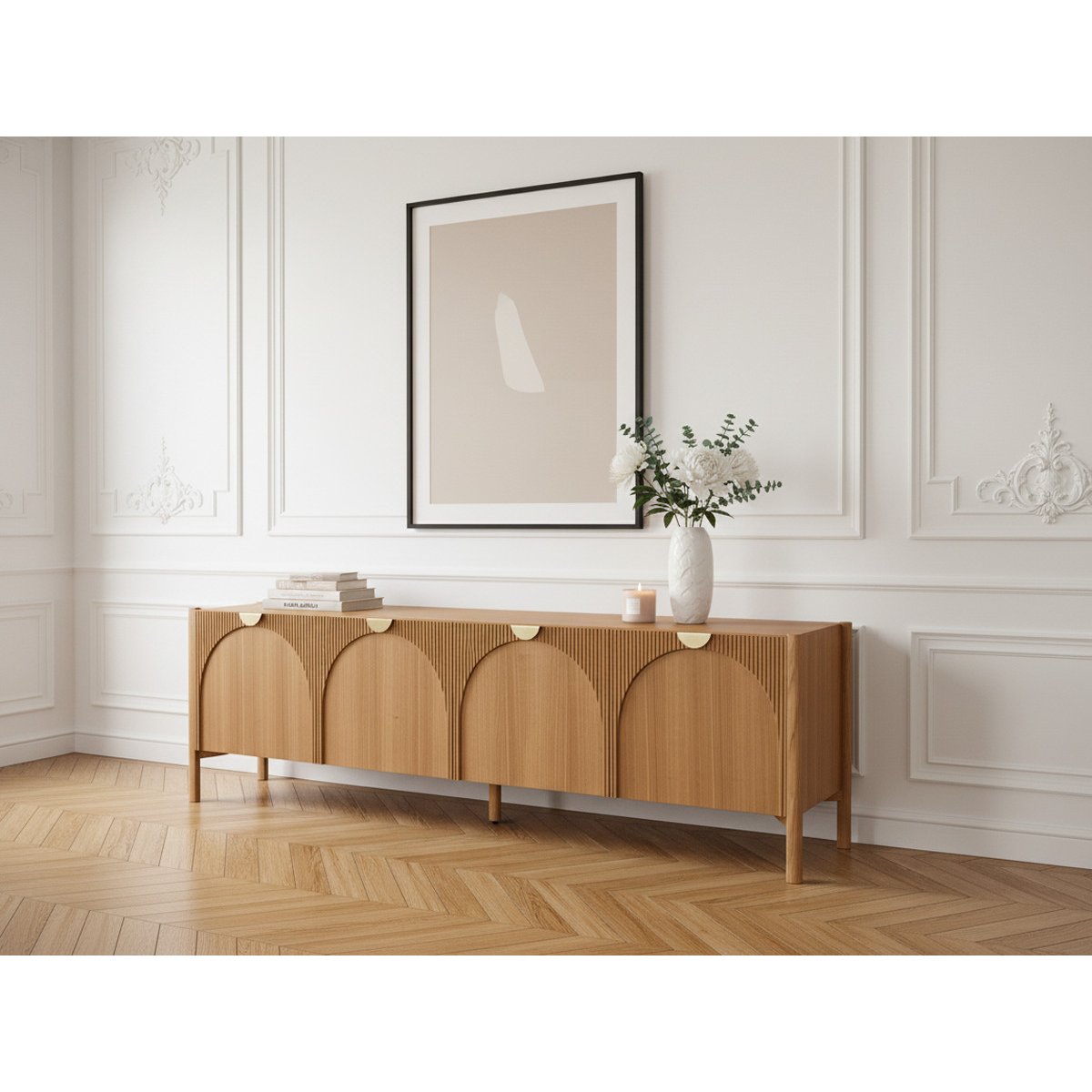 Meuble TV 178 cm placage, LOLA marron clair, BOBOCHIC