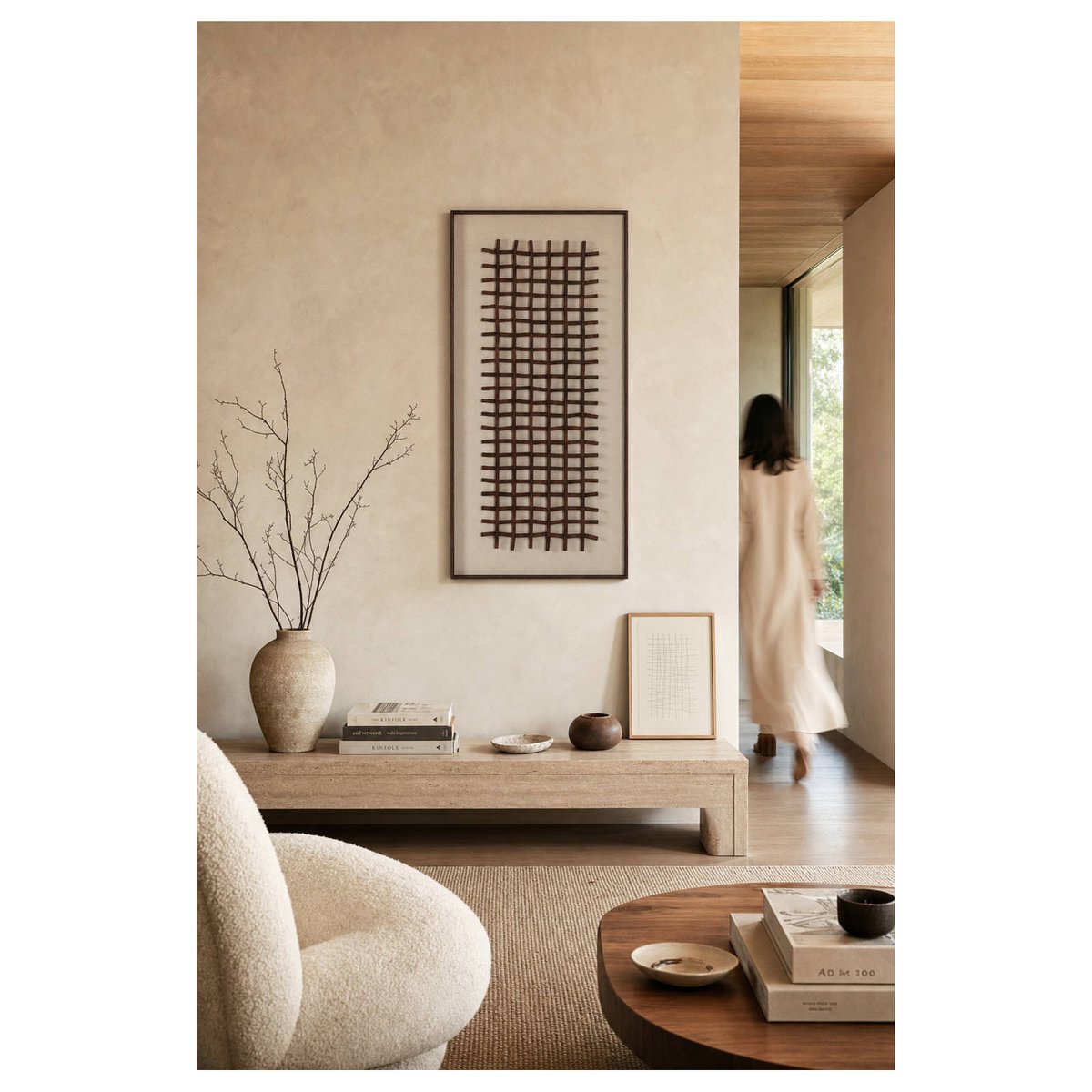 Tableau mural géométrique en bois et verre brun, RECOLLECTION