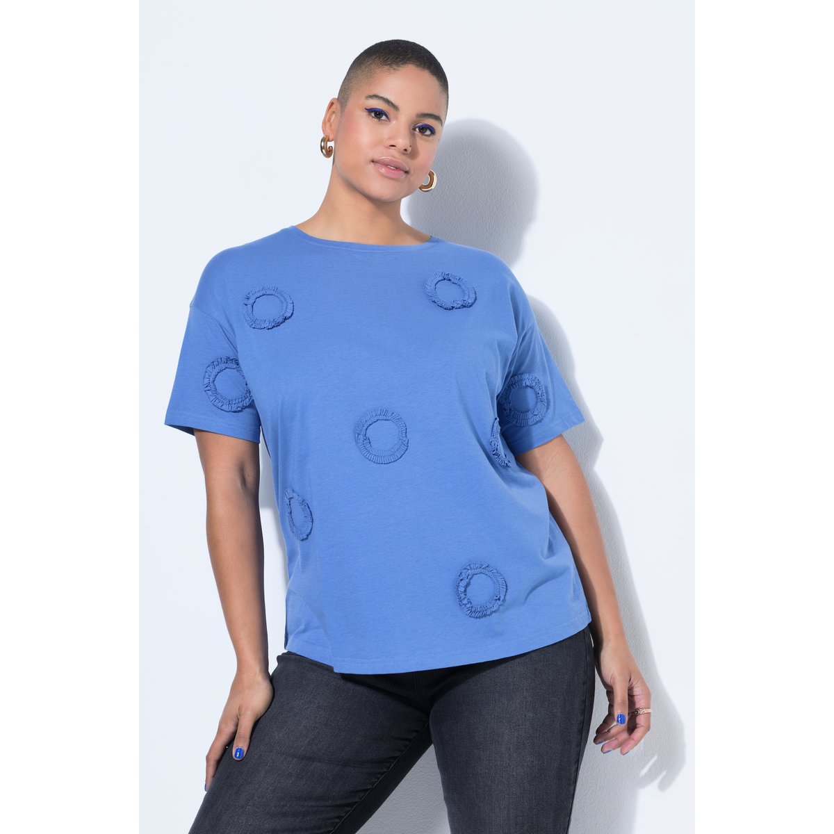 T-shirt oversize avec des ronds en tissu bleu pigeon, STUDIO UNTOLD