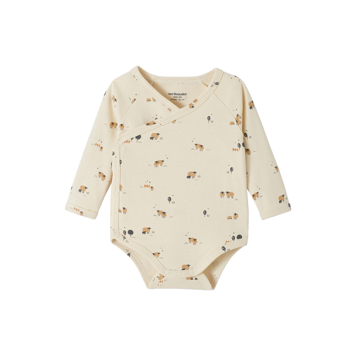 Lot de 5 bodies ouverture naissance en coton biologique taupe, VERTBAUDET