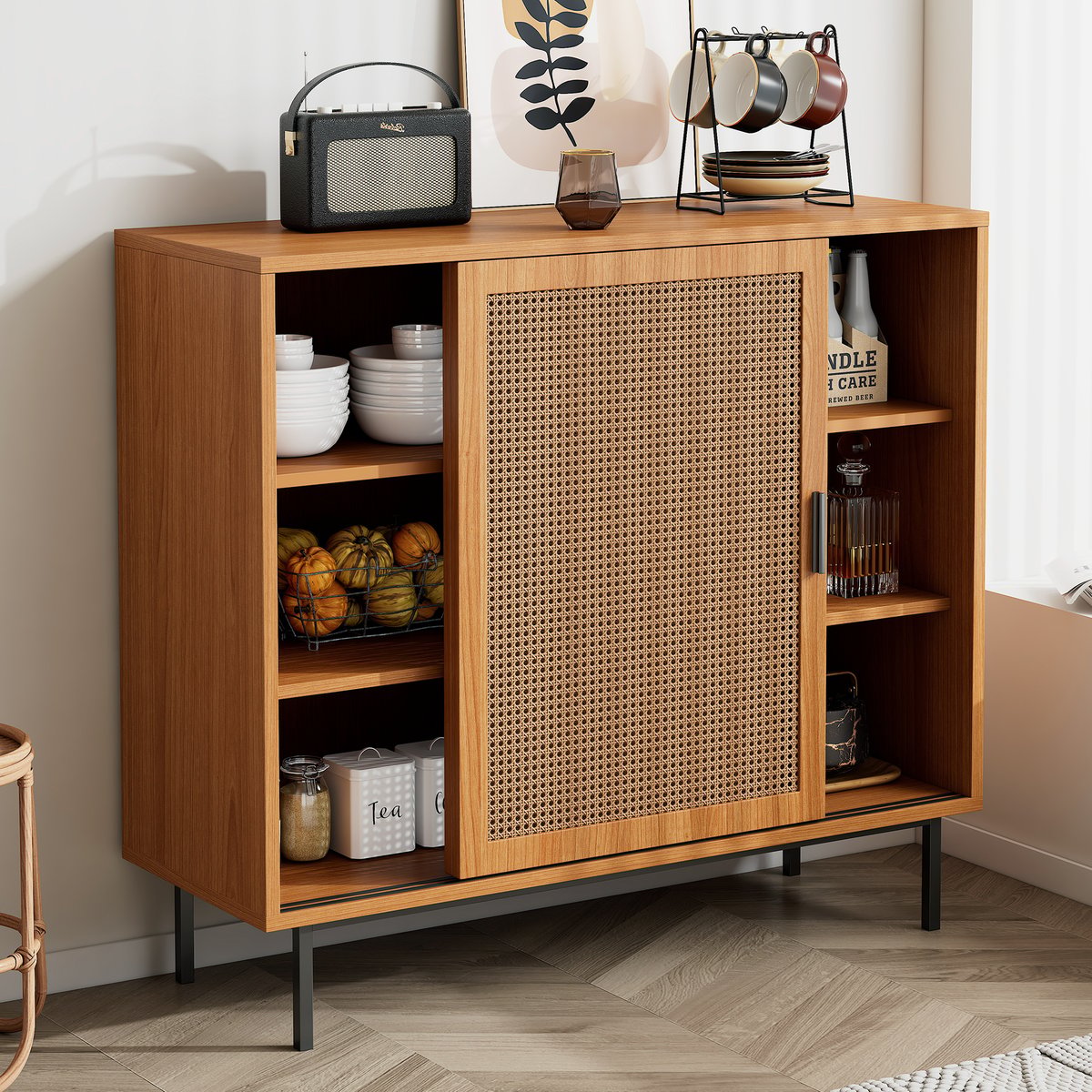 Buffet avec 2 portes et 4 couches, JORDIH Buffet noyer, MEUBLES COSY