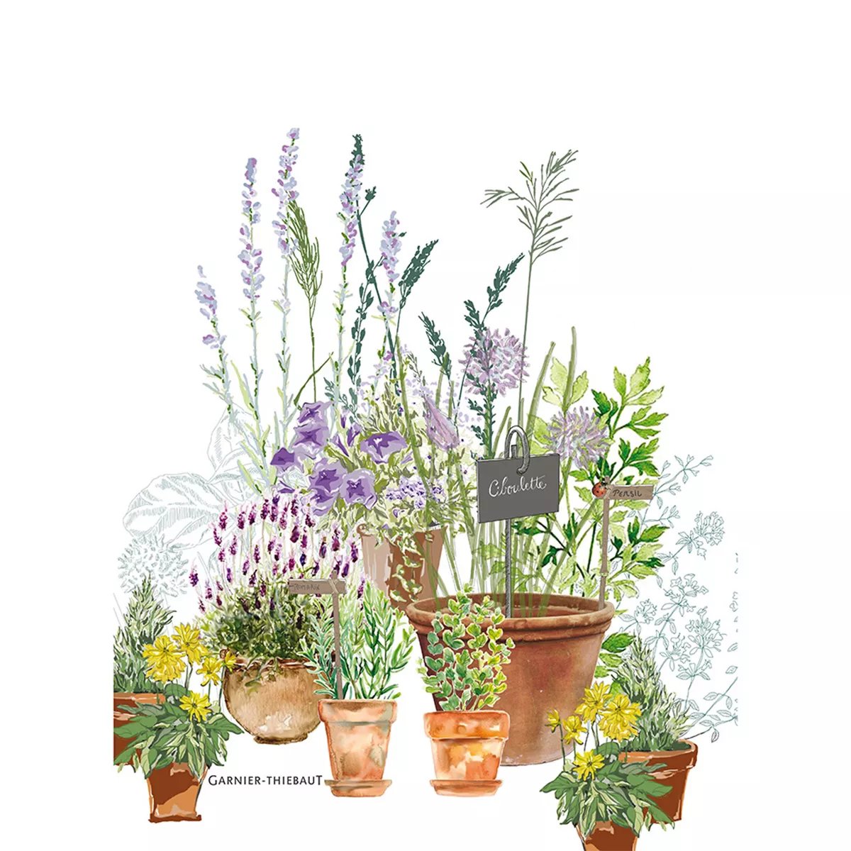 Torchon lin & coton lavé JARDIN AROMATIQUE provence, GARNIER THIEBAUT