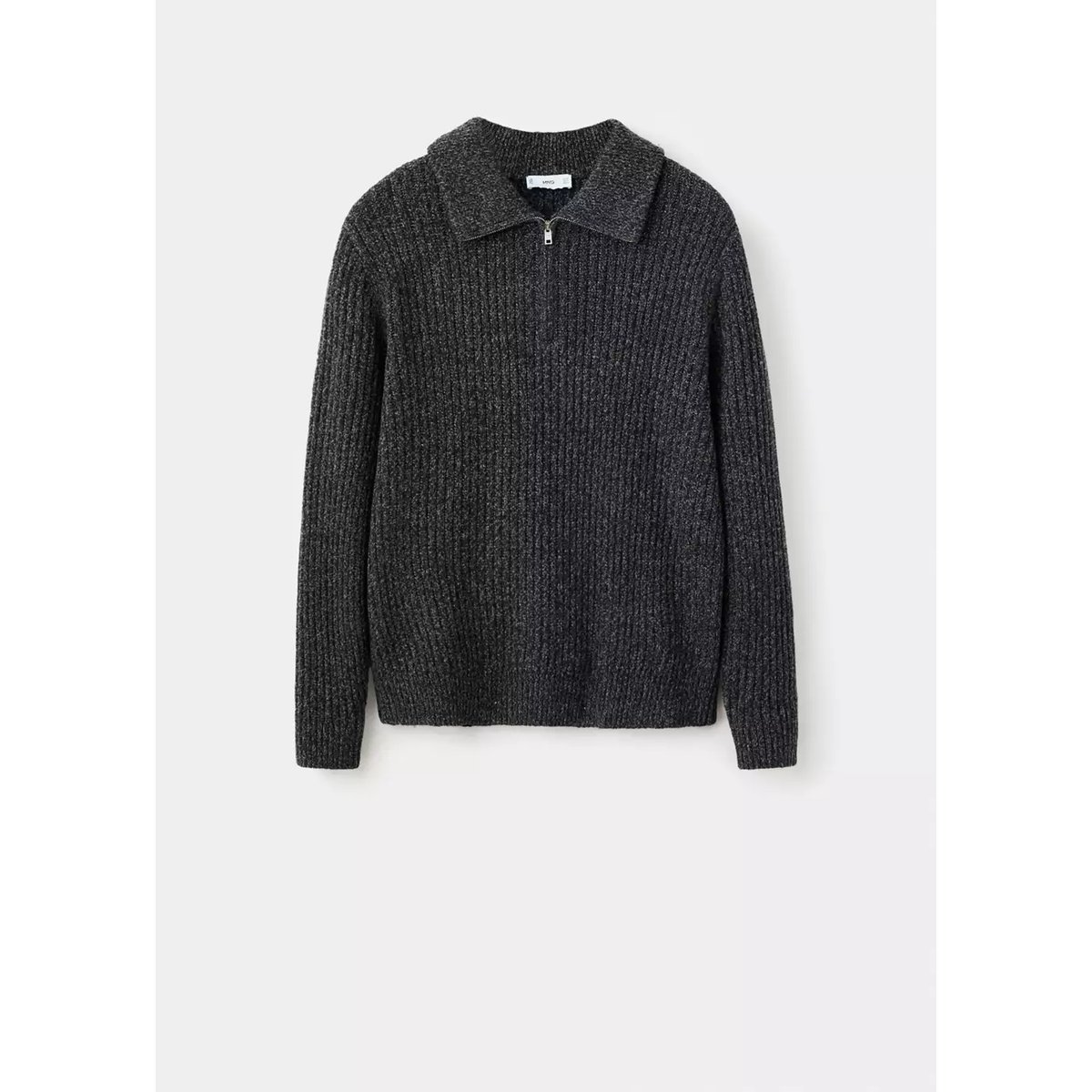 Pull polo laine mélangée fermeture éclair gris chiné foncé, MANGO MAN