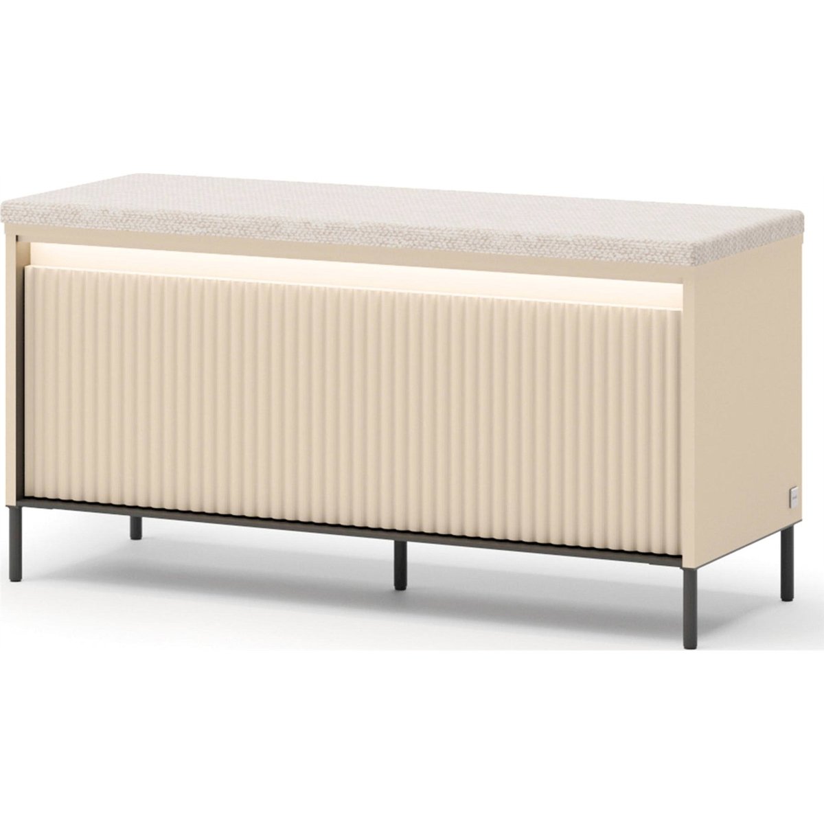 Banc coffre à chaussures bois avec LED beige sable et noir, RECOLLECTION