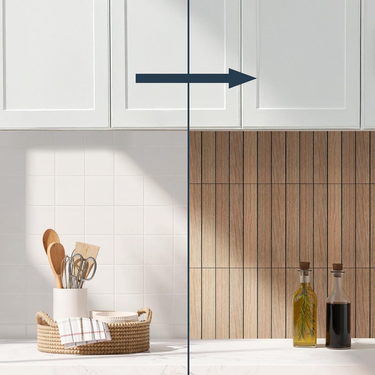 Crédence adhésive murale 3D - Effet bois 4 pièces couleur unique, DOUCEUR D'INTÉRIEUR