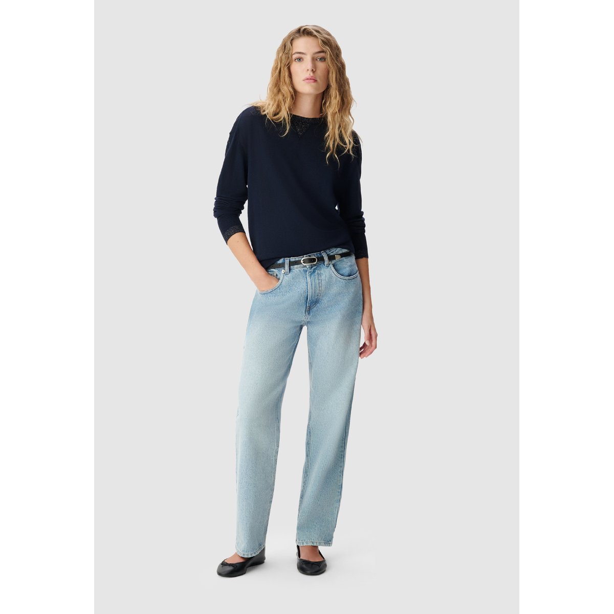 Pull tricot détail fil textile bleu marine, IKKS