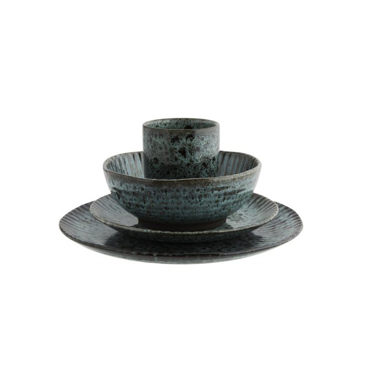 Assiette plate grès bleu turquoise, noir, MADAM STOLTZ
