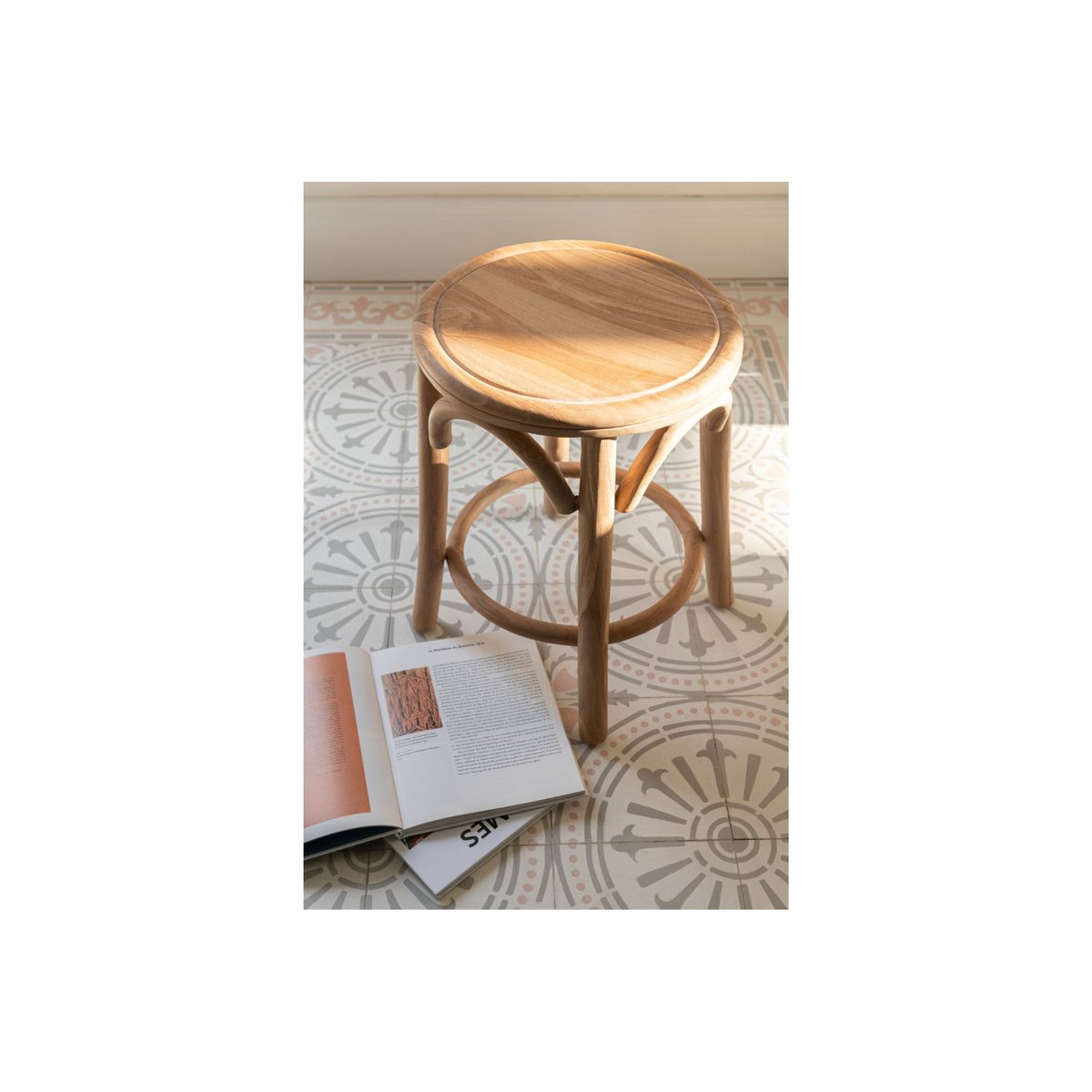 Tabourets rétro en teck naturel (lot de 2) - FRASI bois clair, HELLIN, DEPUIS 1862
