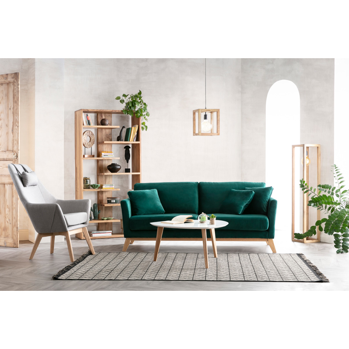 Table basse scandinave blanc et bois clair chêne L80 cm EKKA blanc, MILIBOO