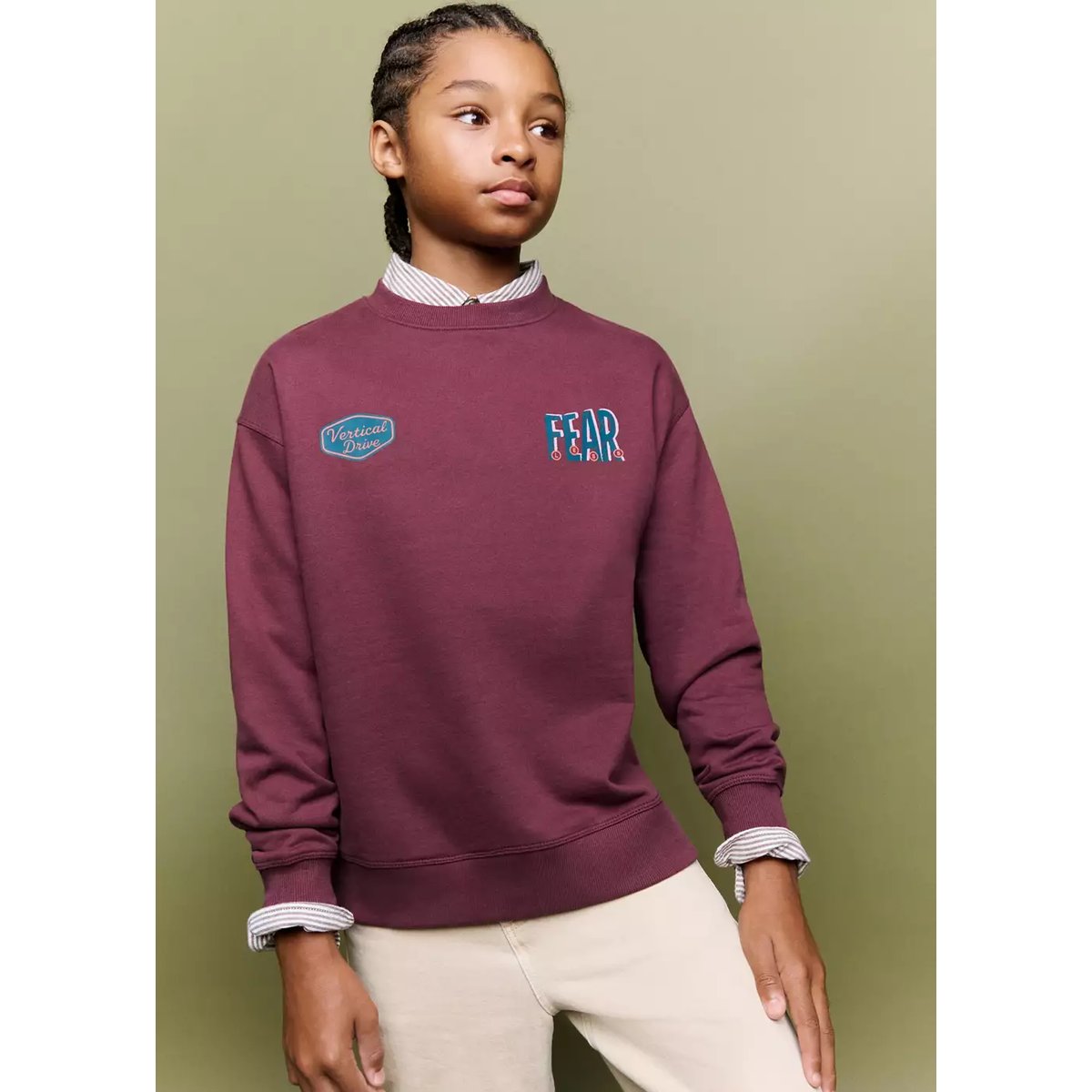 Sweat coton détail imprimé lie de vin, MANGO KIDS