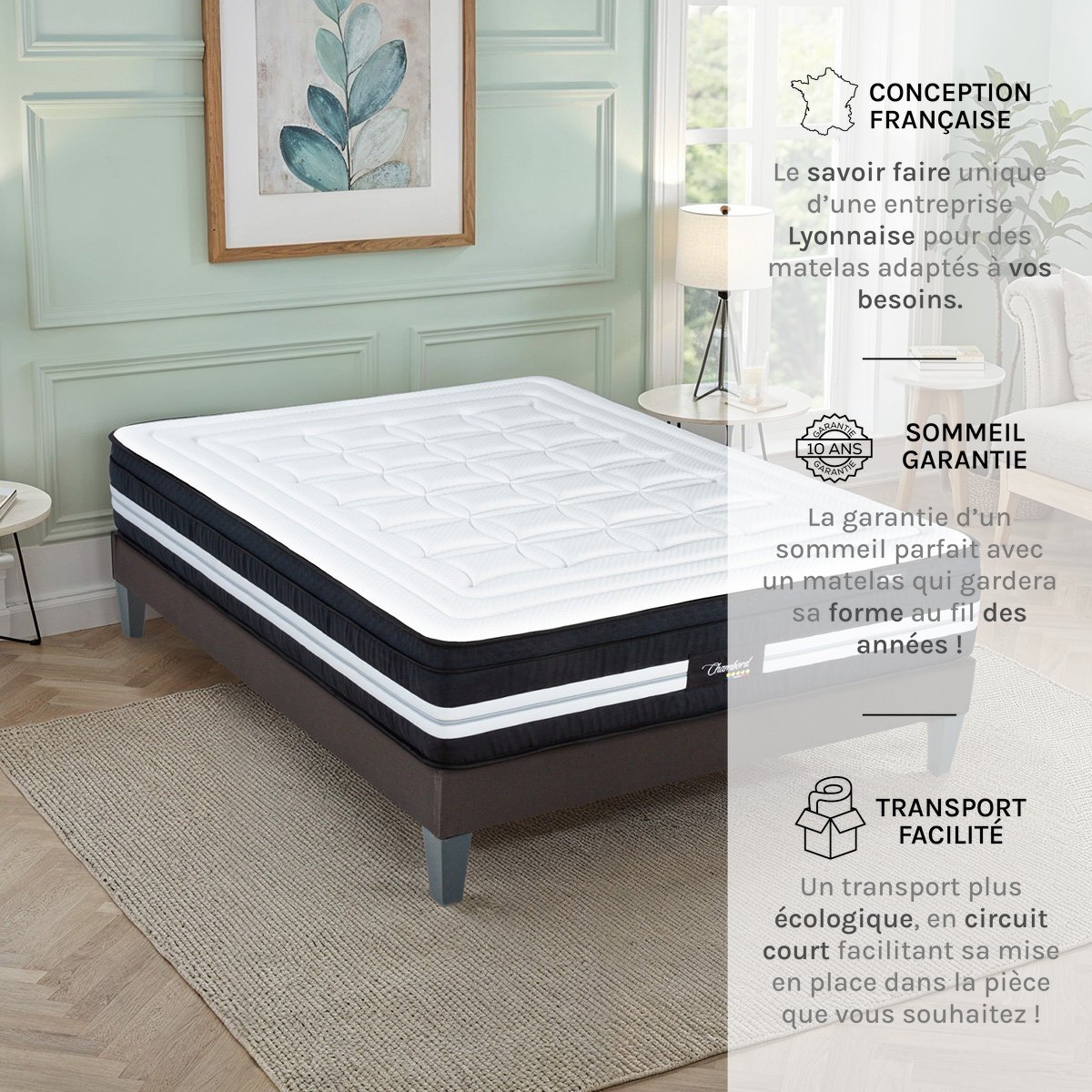 Matelas Hybride 32 cm CHAMBORD - 180x200 cm blanc, BELLECOUR