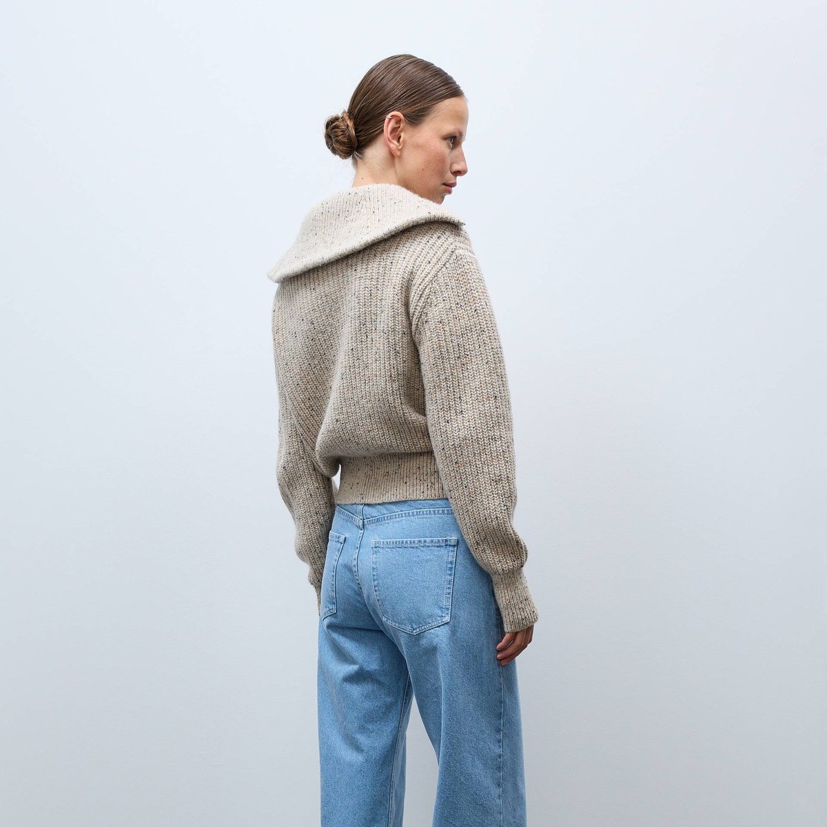Jean droit élargi taille descendue bleach denim, MONOPRIX