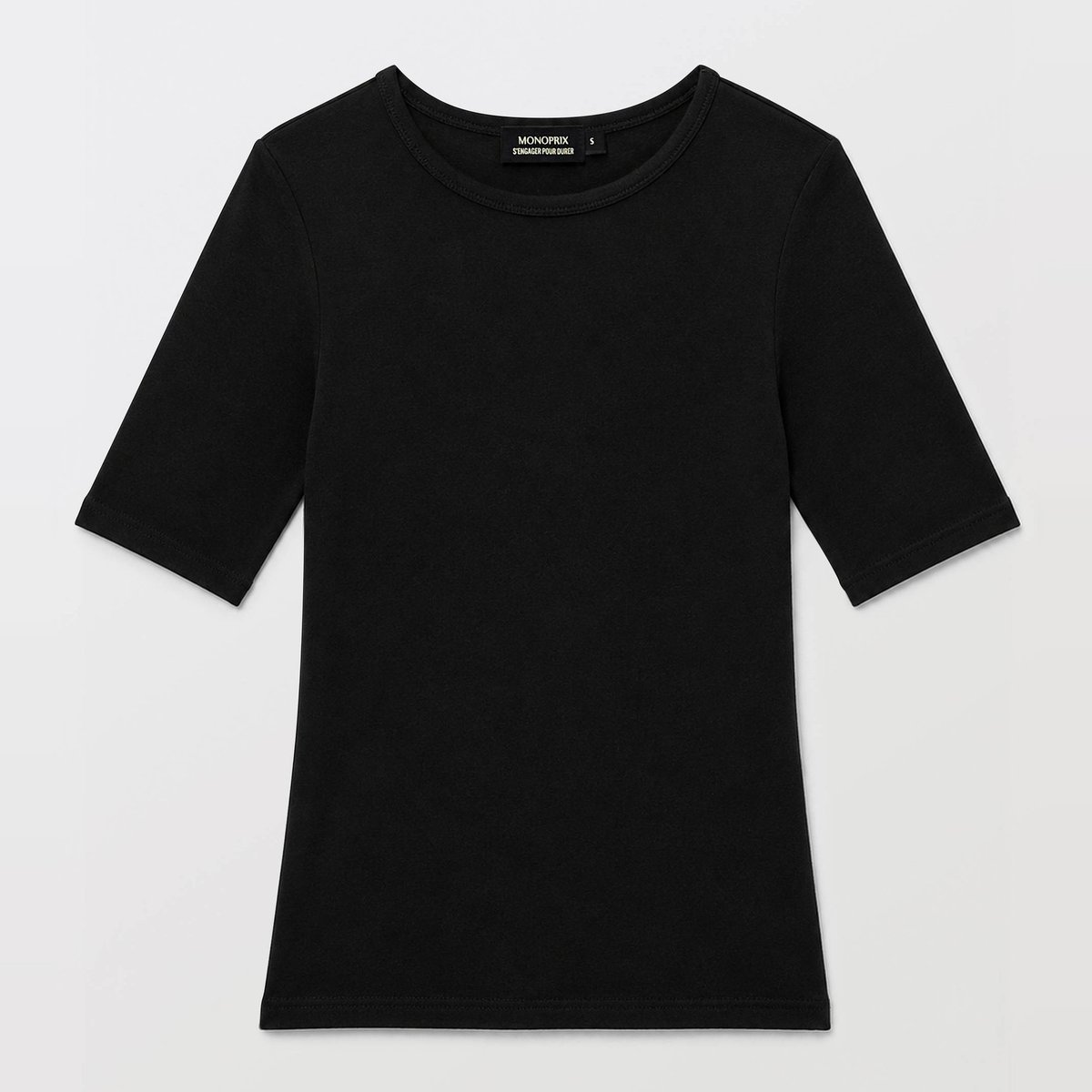 T-shirt à manches courtes uni noir, MONOPRIX