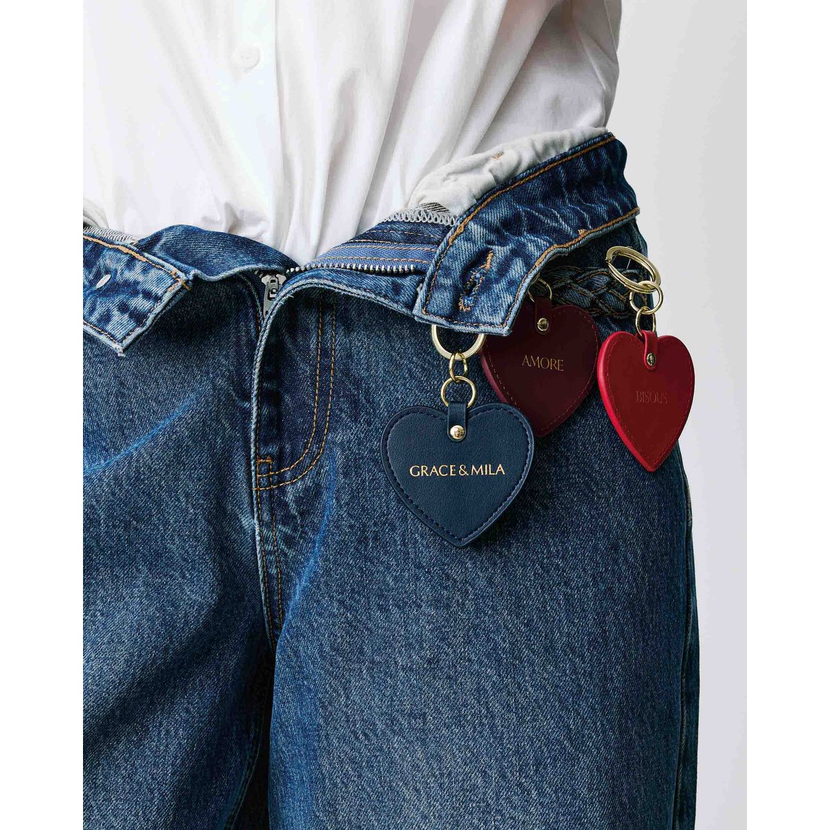 Porte-clés cœur en cuir cherry Aria rouge, GRACE & MILA