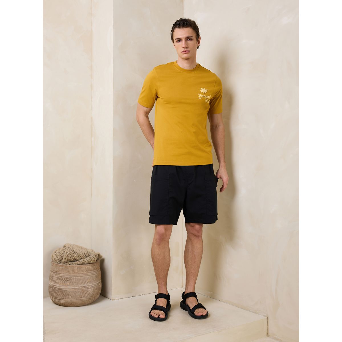 T-shirt de plage épais à imprimé vallée de la danse du soleil jaune, NEXT