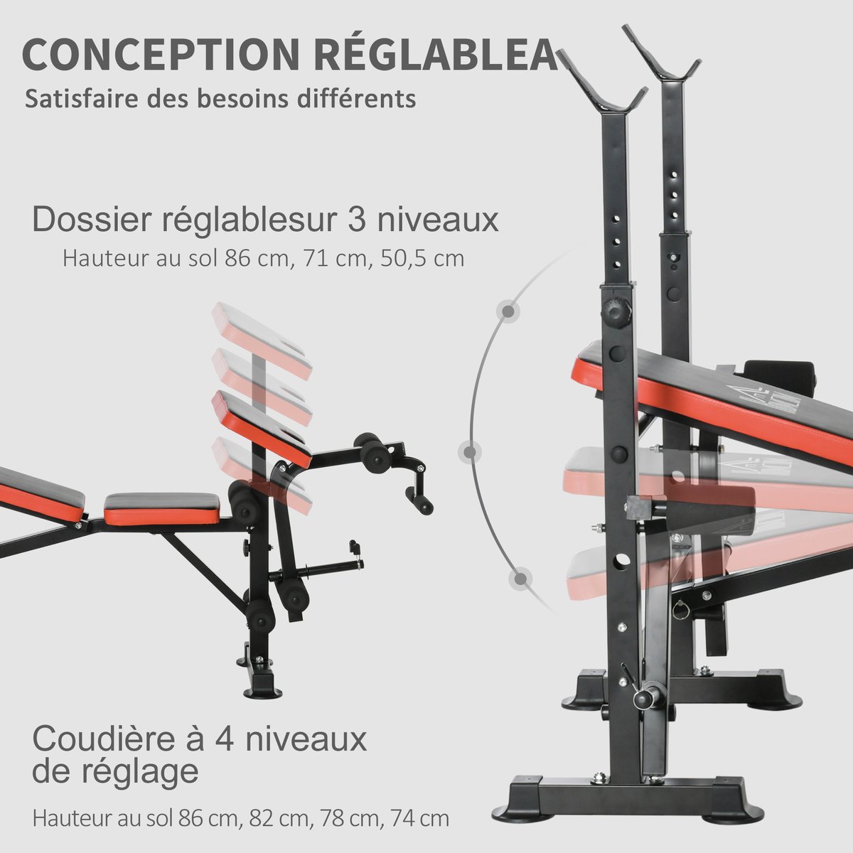 Banc de musculation Acier Noir noir, HOMCOM