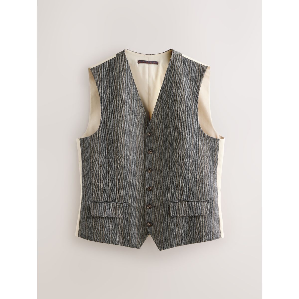 Gilet de costume slim à chevrons en laine gris, NEXT