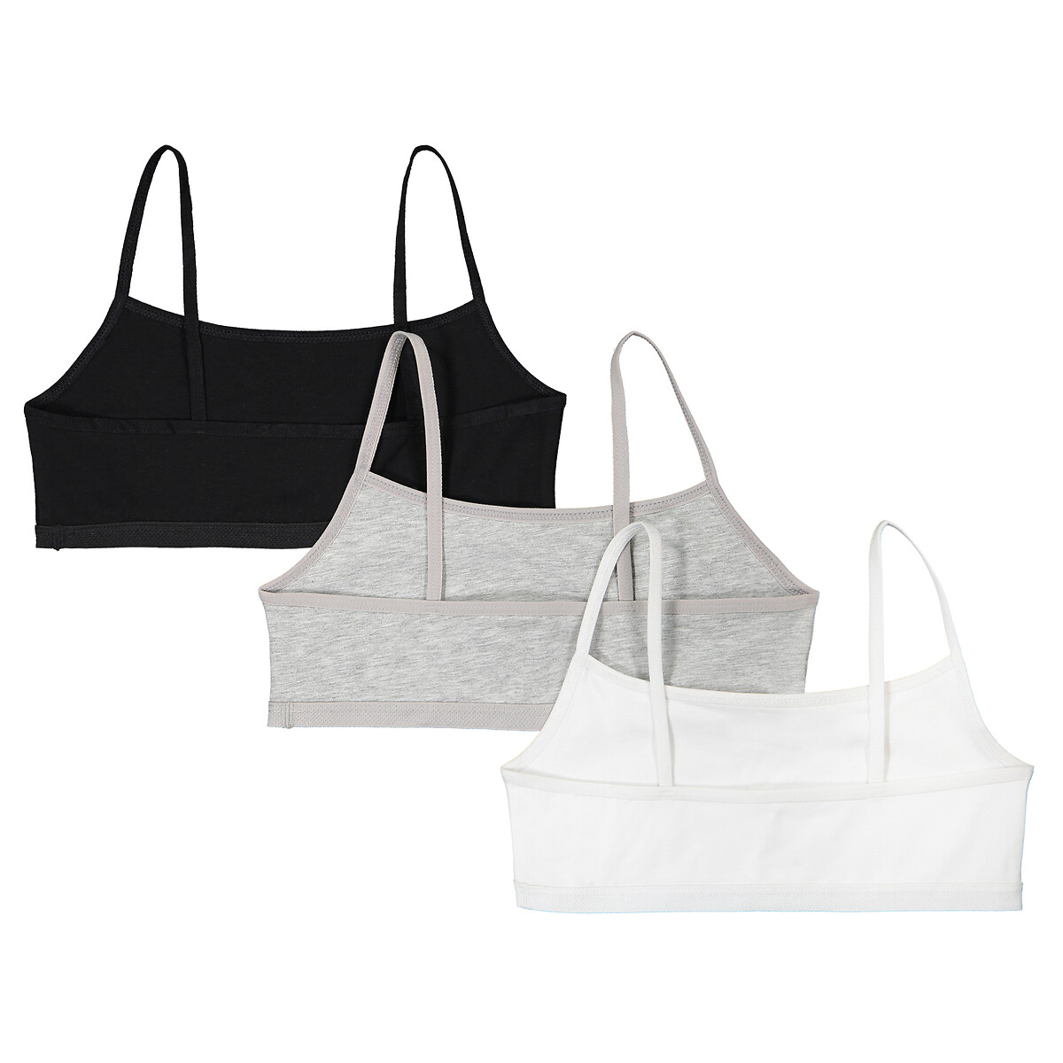 Lot de 3 brassières en coton noir + gris + blanc, LA REDOUTE COLLECTIONS