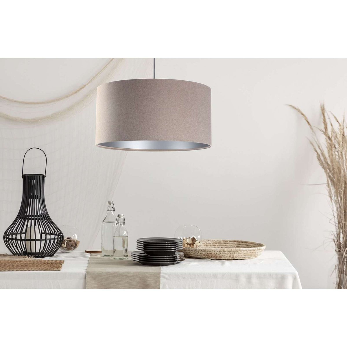 Suspension en tissu, GLAM beige, argent satiné, BPS KONCEPT