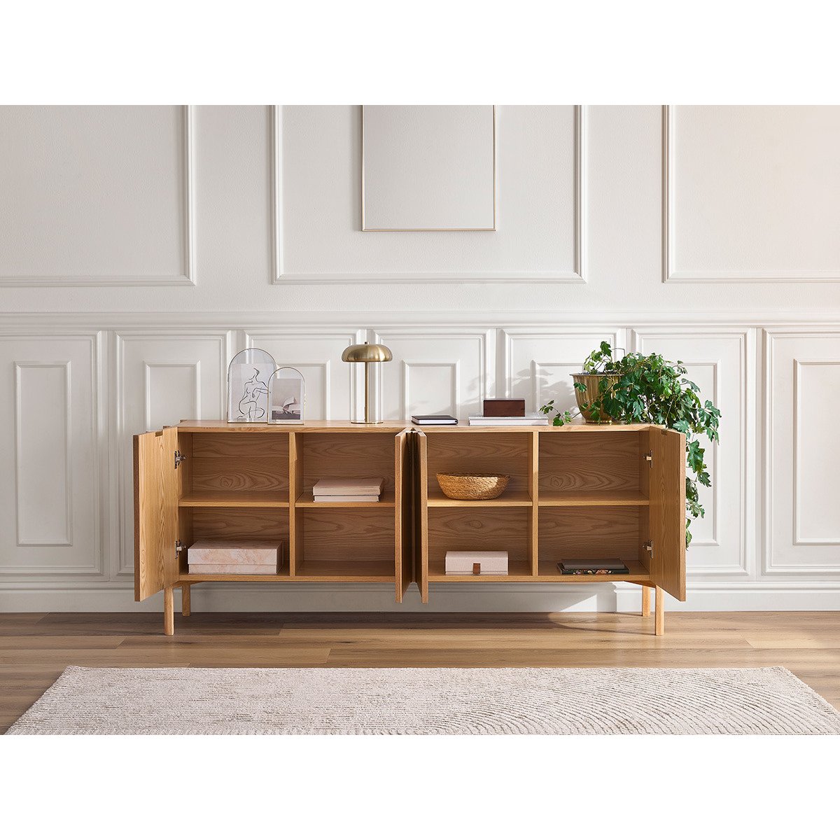 Buffet bas en placage 4 portes 178 cm, LOLA marron clair, BOBOCHIC