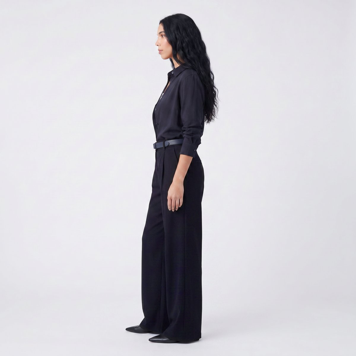 Pantalon taille haute à plis devant ERARIA bleu marine, ARTLOVE