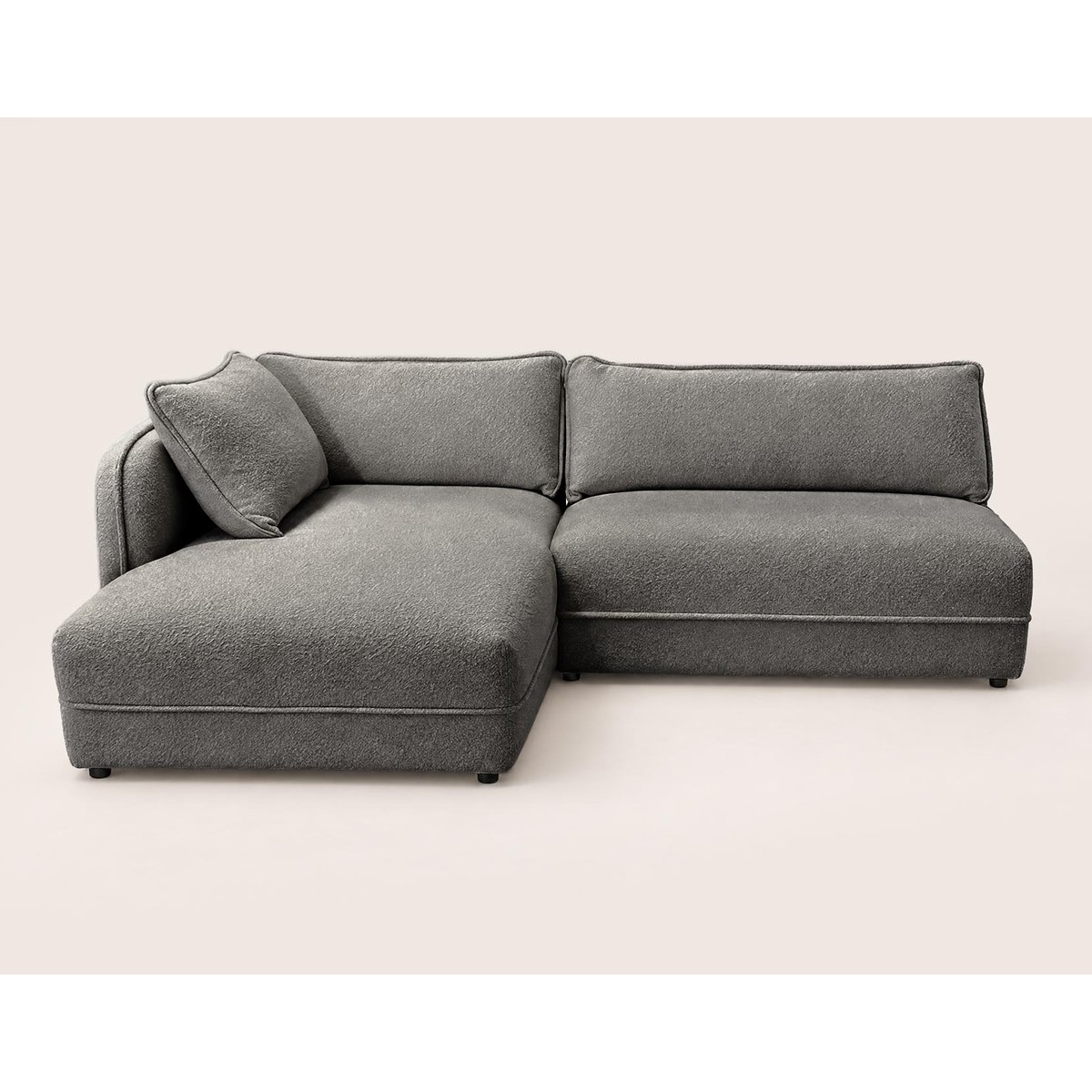 Canapé d'angle gauche 5 places en tissu bouclette, LUCIEN gris, BEST MOBILIER