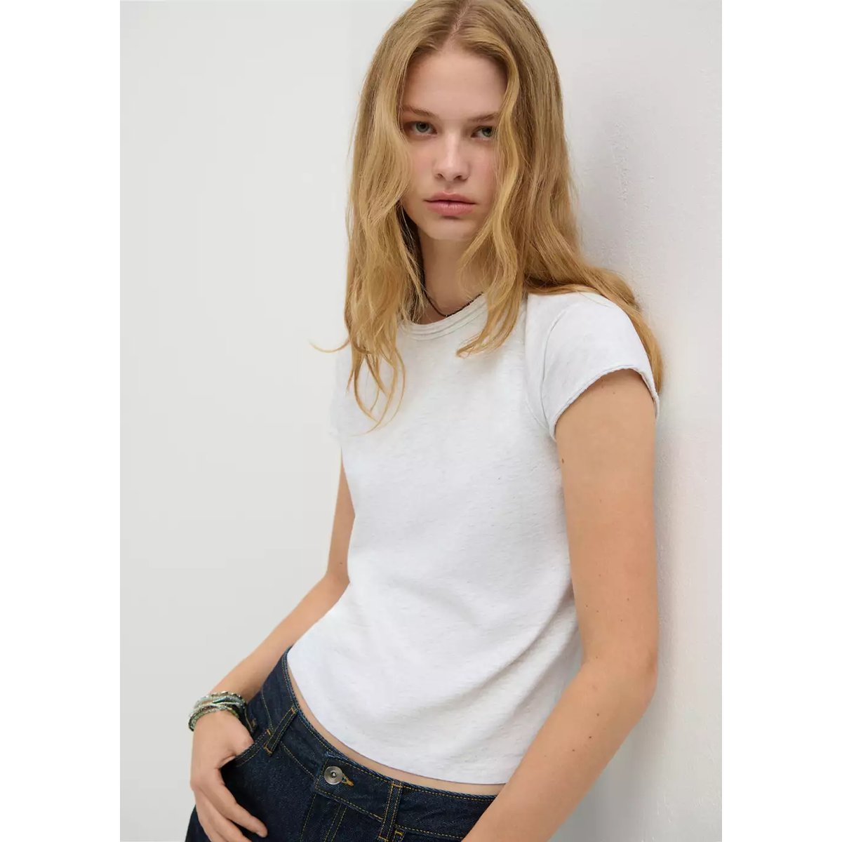 T-shirt coton détail coutures gris chiné clair, MANGO TEEN