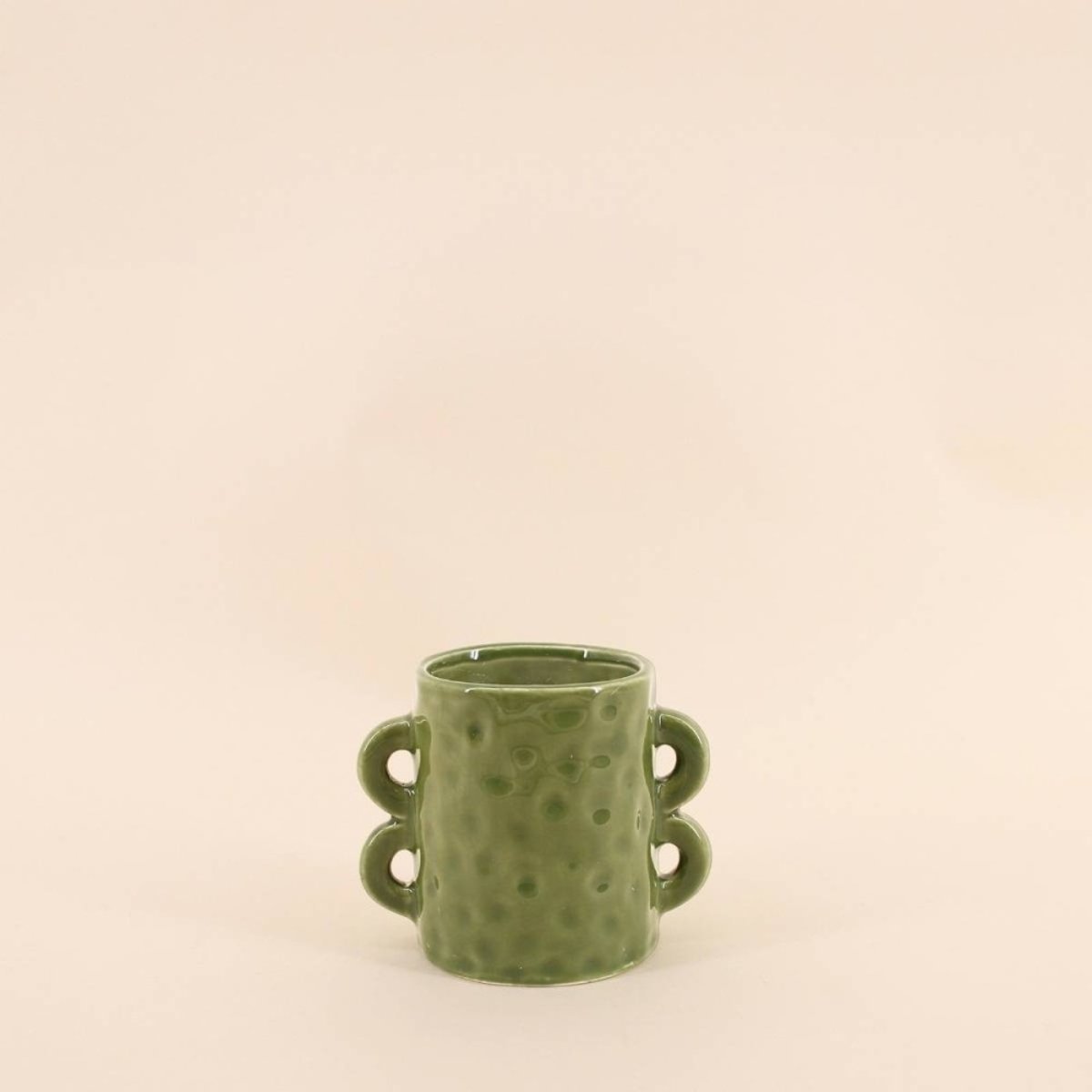 Bougie en céramique verte anses multiples 12cm vert, ORNAMI