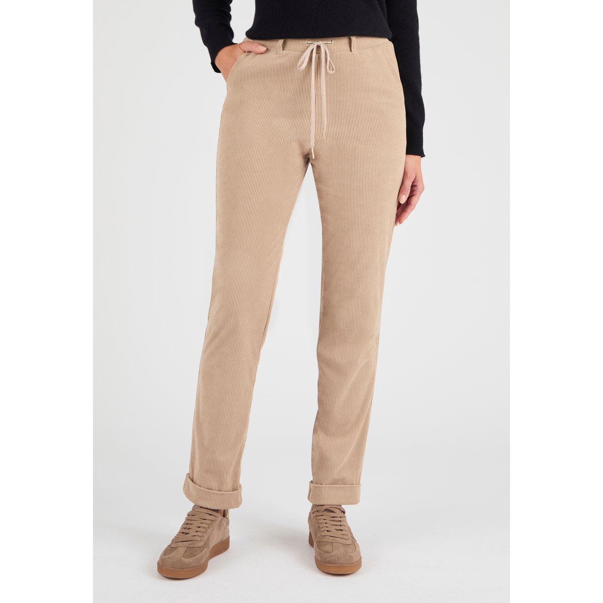 Pantalon velours milleraies enfilable marron taupe, DAMART