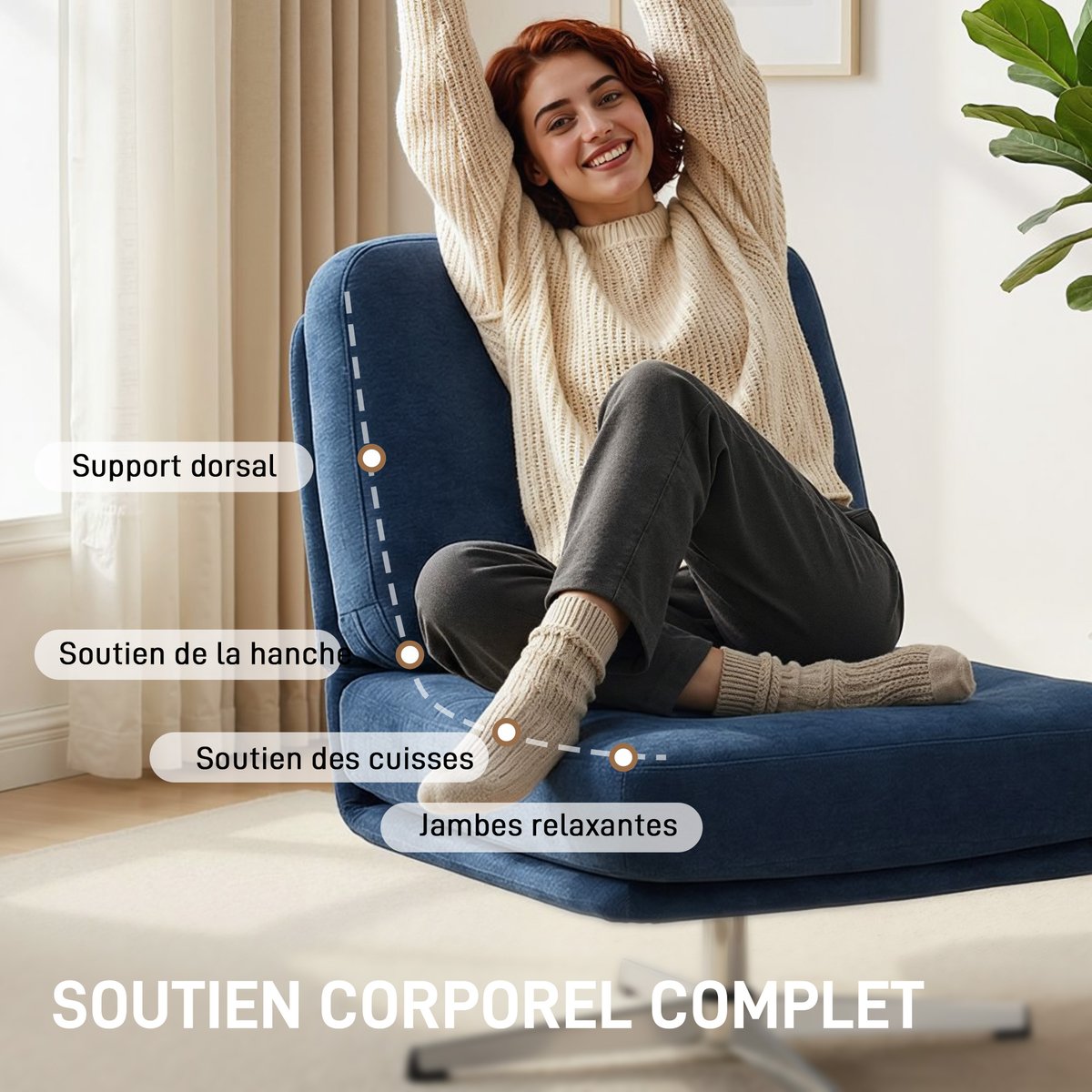 Accent Chair Chenille (100 % Polyester) Bleu bleu foncé, HOMCOM