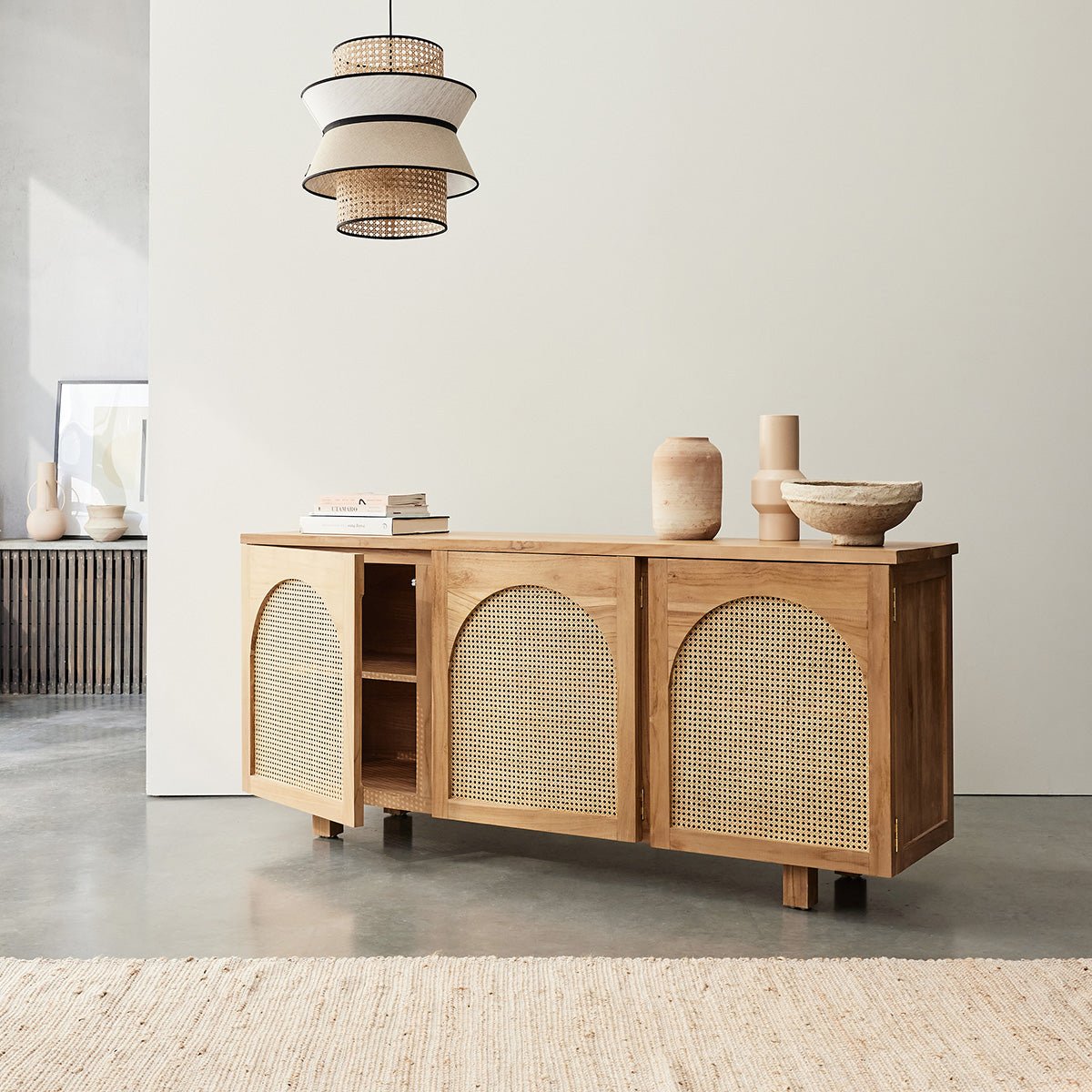 Buffet en bois de teck et cannage 183 cm LOÉ naturel, BERAH GETAH