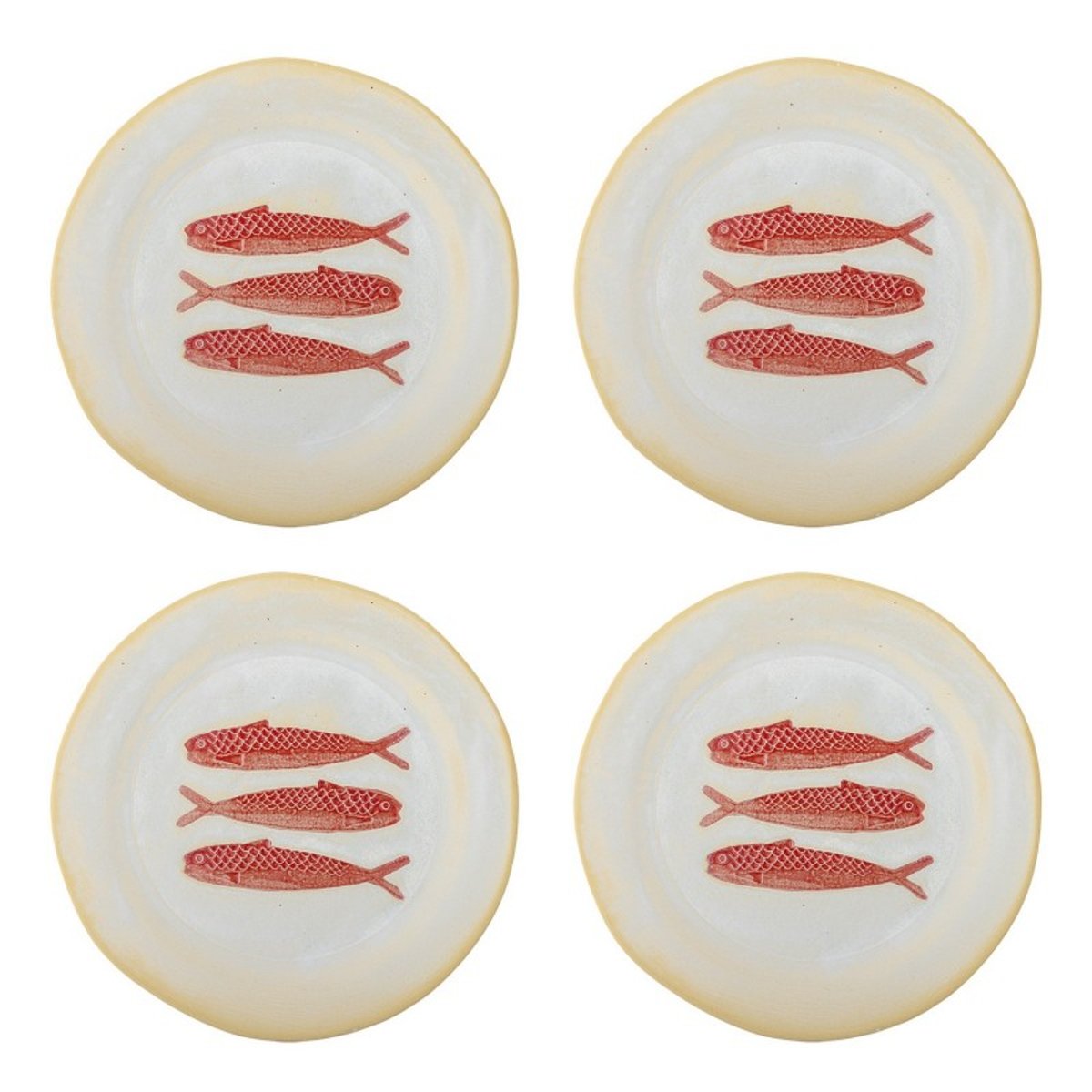 Assiettes poissons grès Haden set de 4 rouge, BLOOMINGVILLE