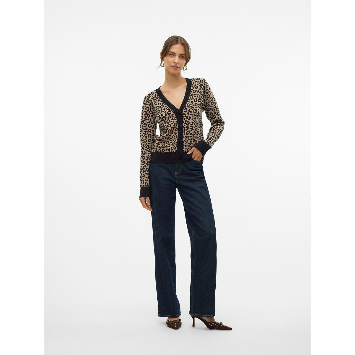 Leopard Print Cardigan with V-Neck leopard print, VERO MODA