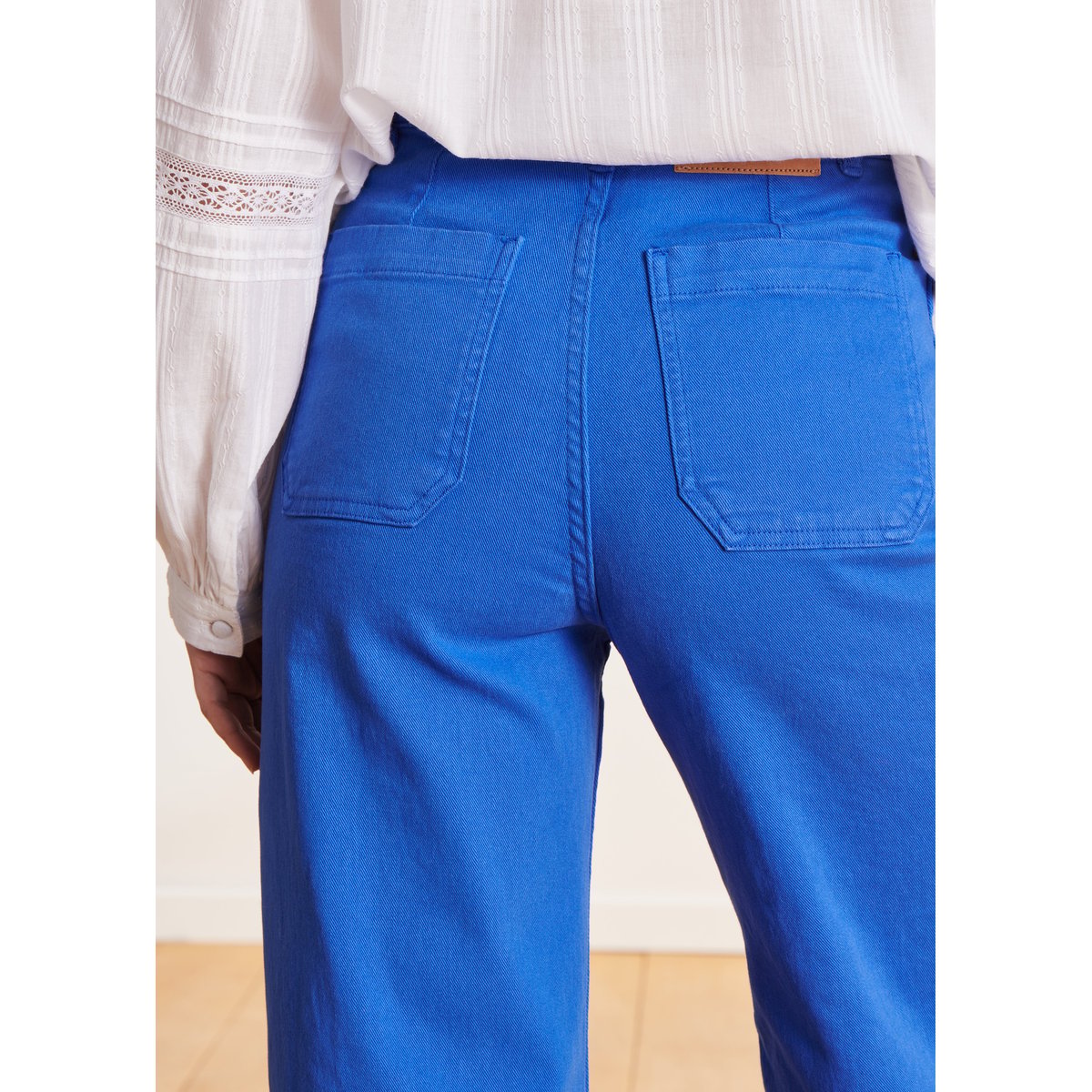 Jean flare taille haute en coton biologique bleu royal, LA FEE MARABOUTEE