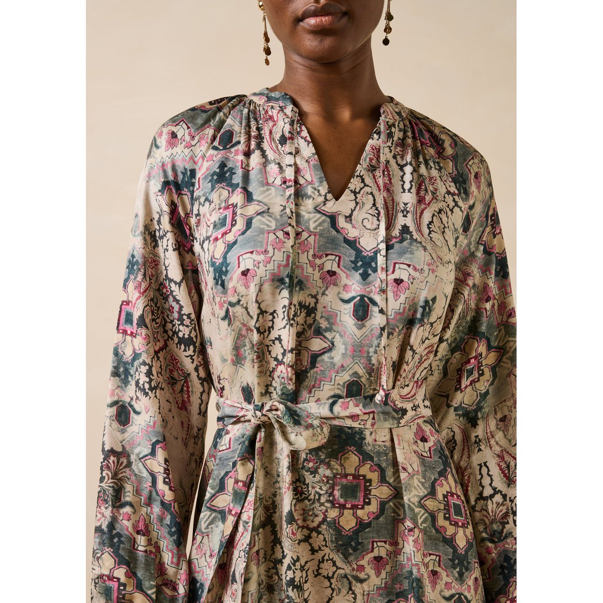 Robe à imprimé manches longues ecru, LA FEE MARABOUTEE